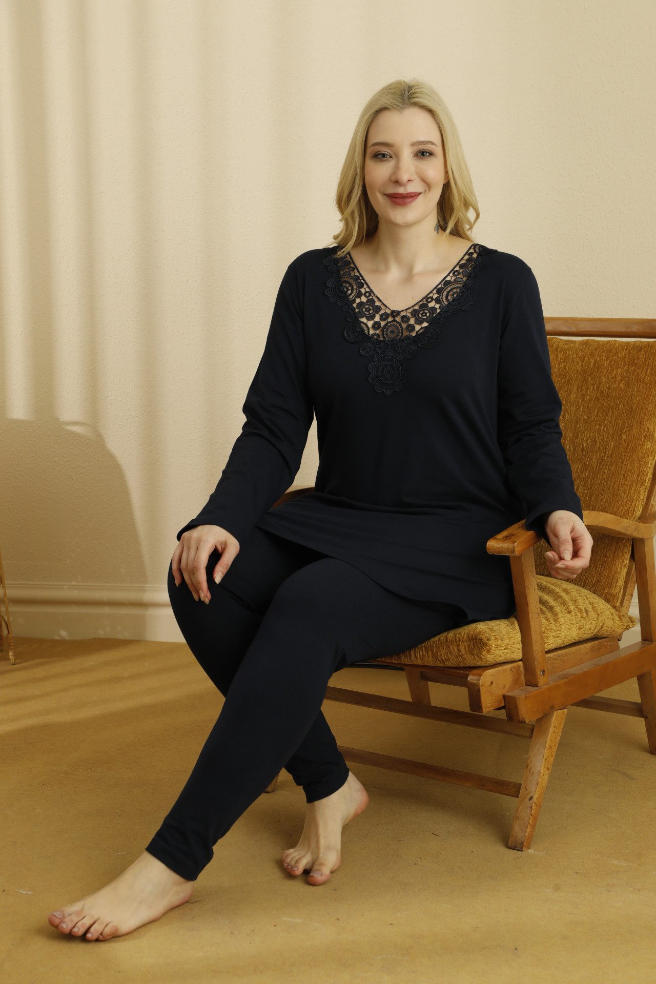 SEXEN (Siyah Inci) Schlafanzug Große Größen Damen Pyjama mit Spitze – Dunke günstig online kaufen