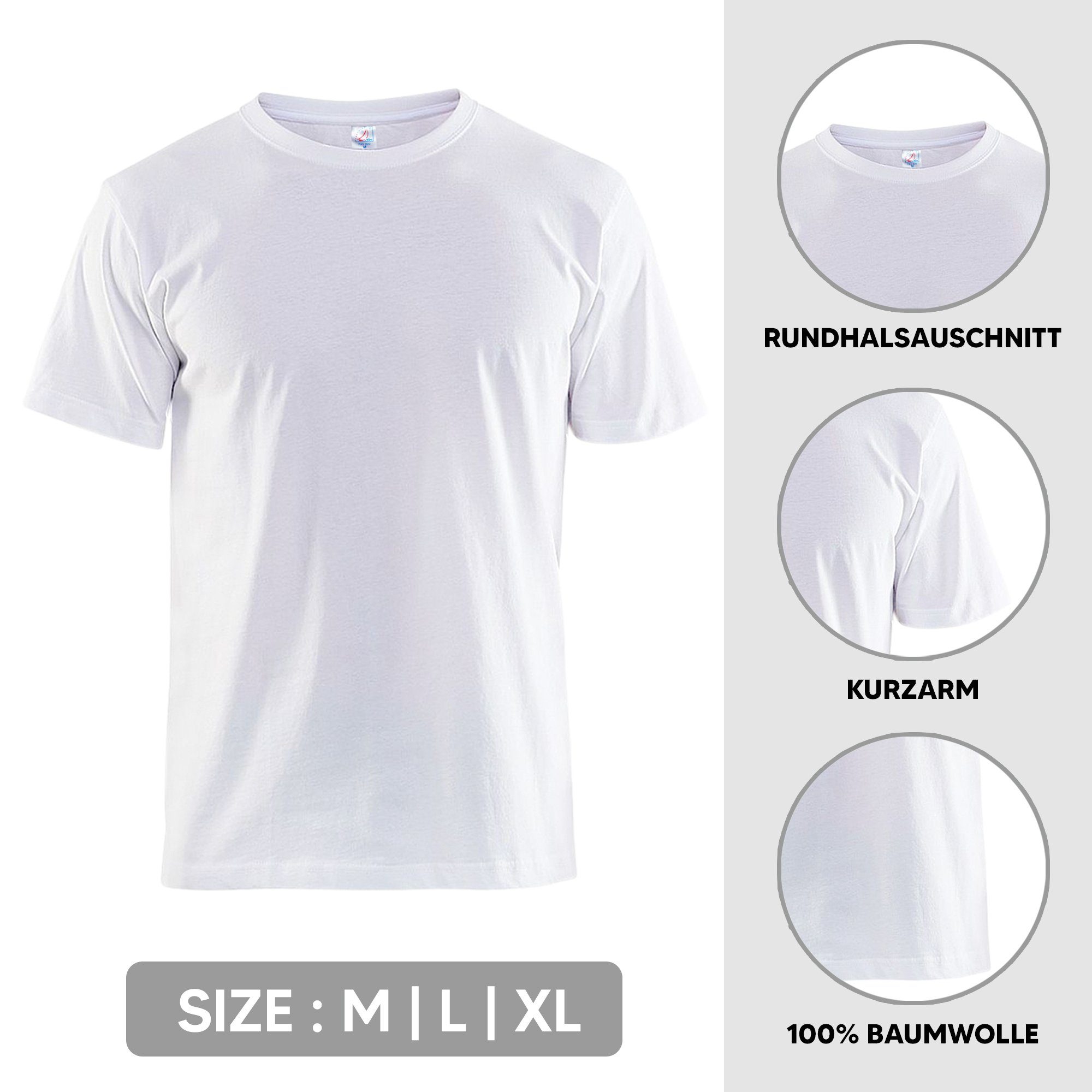 Basic Beruf T-Shirt Freizeit Shirt 5er-Pack, Sport Arbeitsshirt (10-tlg., Angenehm, 10er-Pack) gemütlich line® Arbeit Easy Weiß Set Kurzarmshirt