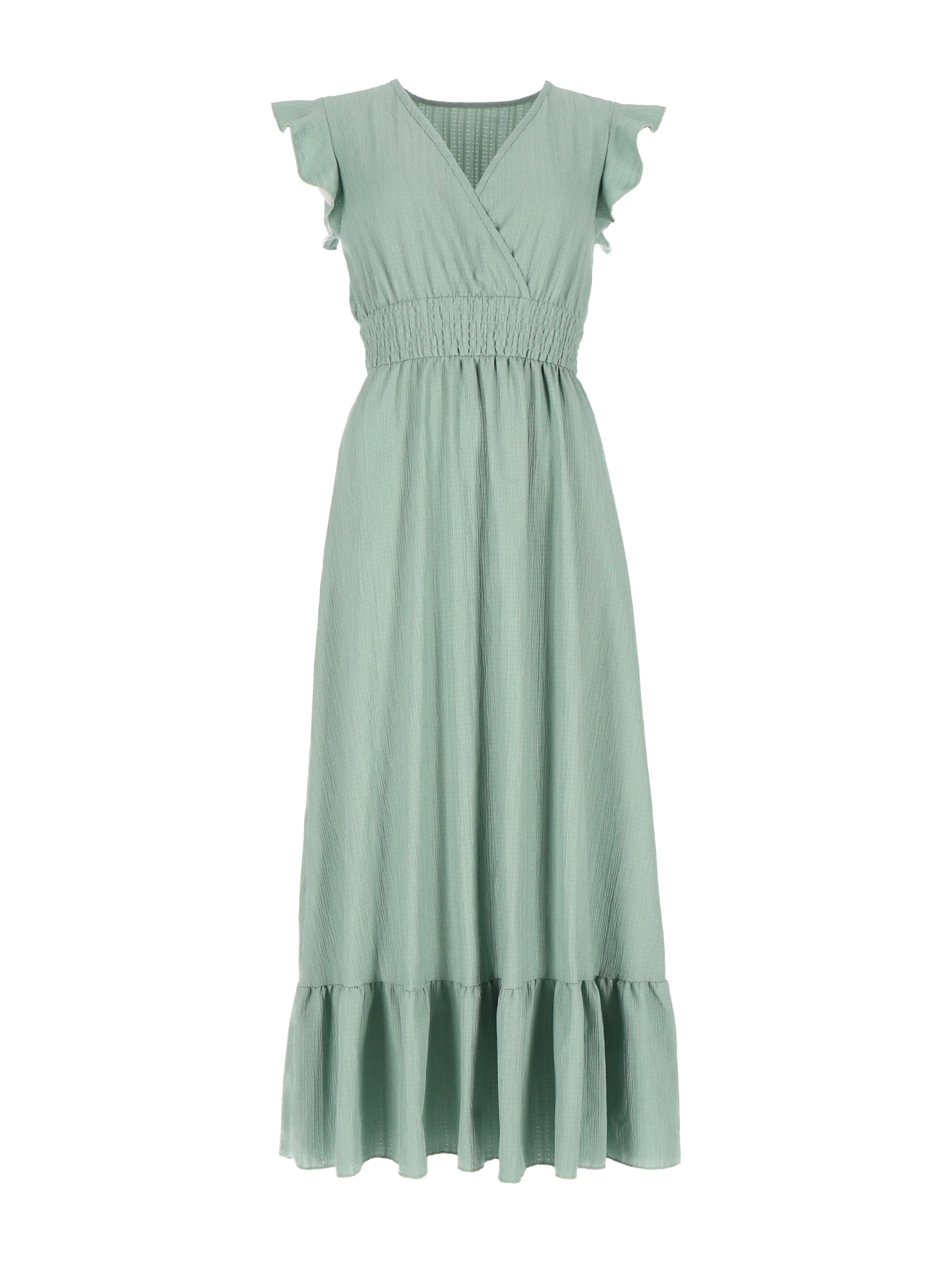 ANNIS WIESBADEN EST. 2021 Maxikleid Kleid "Livia" mit Smokbund und V-Ausschnitt, Farbe salbeigrün Smokbund, Flügelärmel, Stretch – Bild 3 von 4