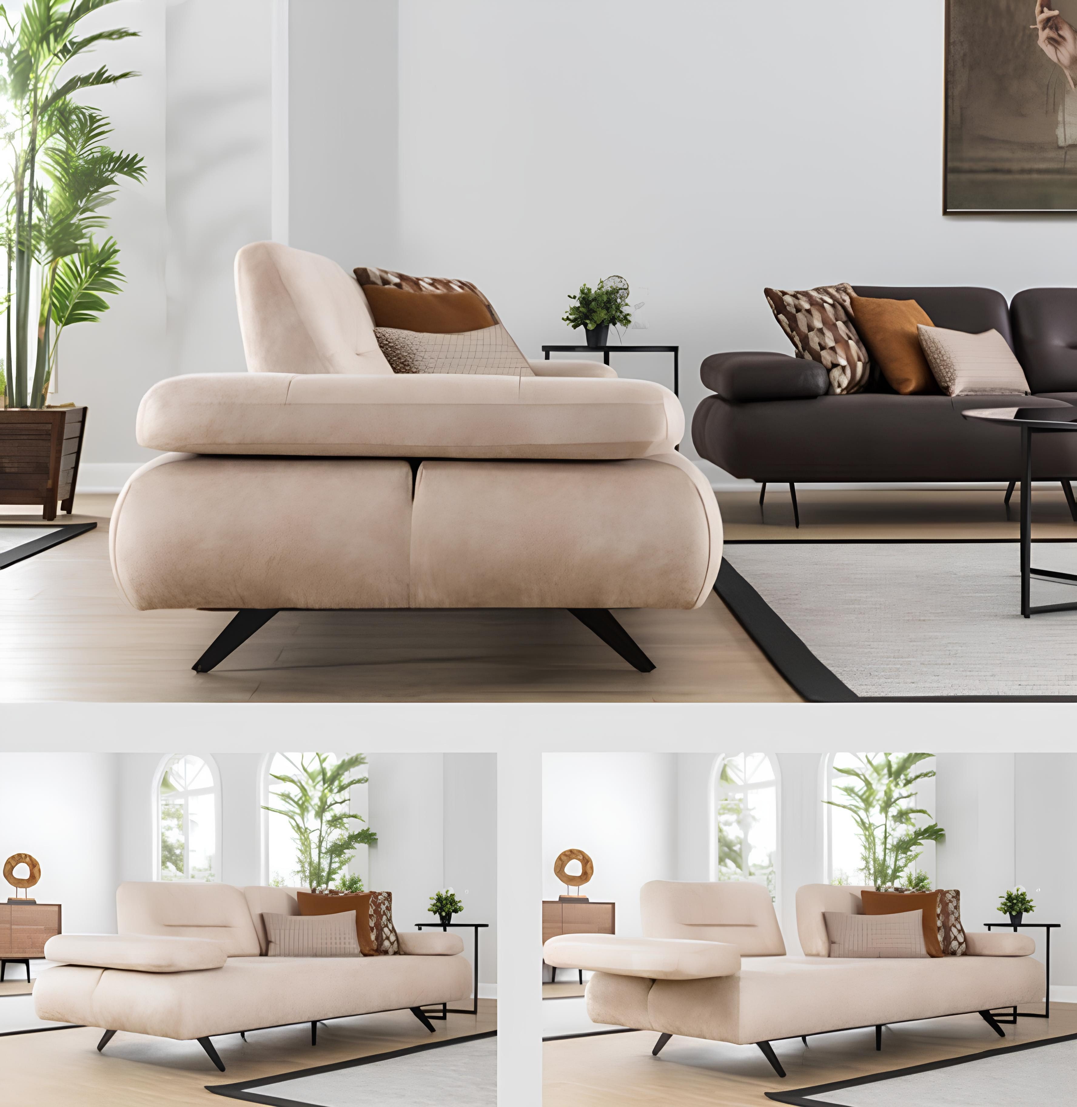 Xlmoebel 2-Sitzer Beiges Polstersofa mit Stoff- und Ledermaterial im modernen Design, 1 Teile, Hergestellt in Europa