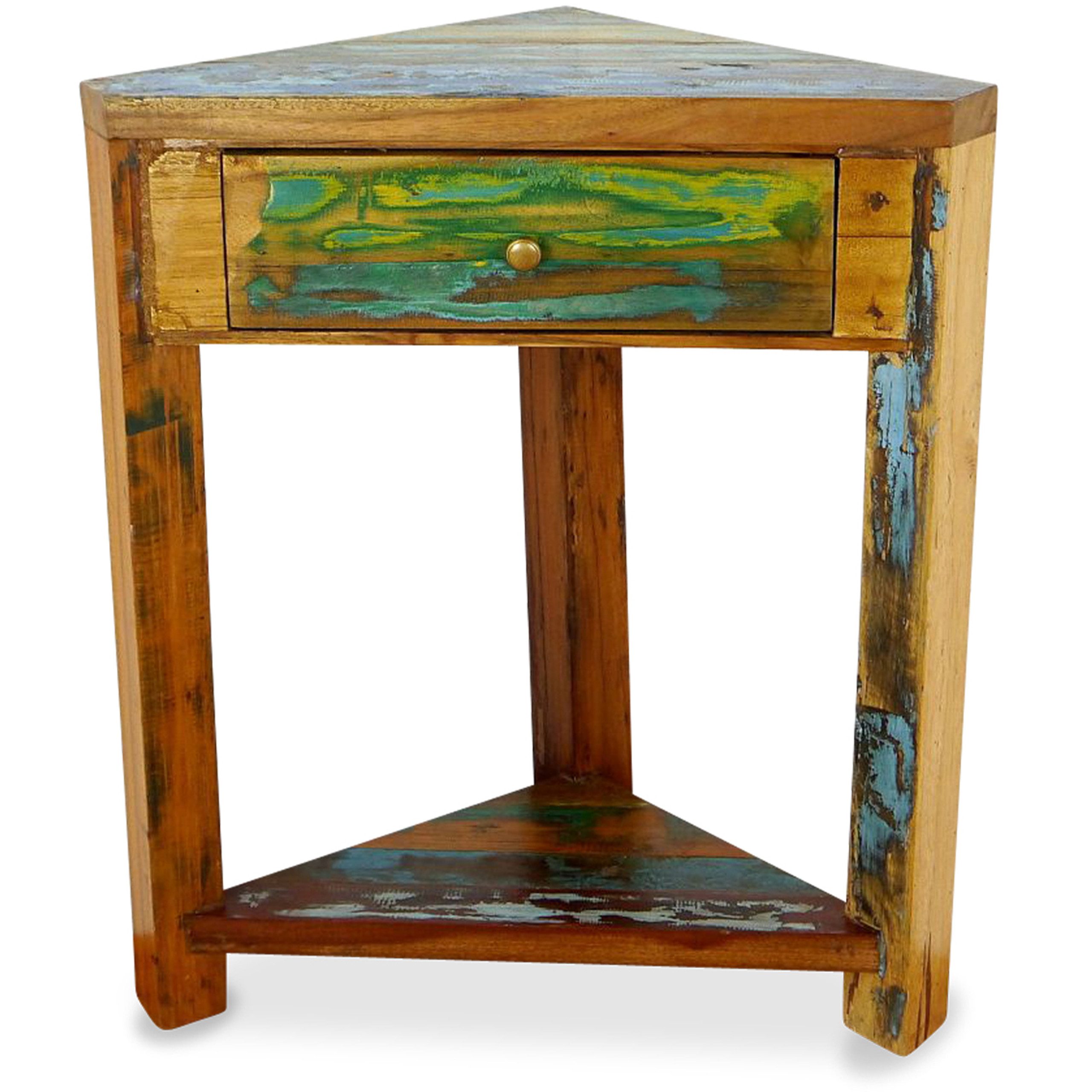 livasia Eckregal Eckschränkchen aus Java, recyceltes Teakholz bunt, 62x34x70cm