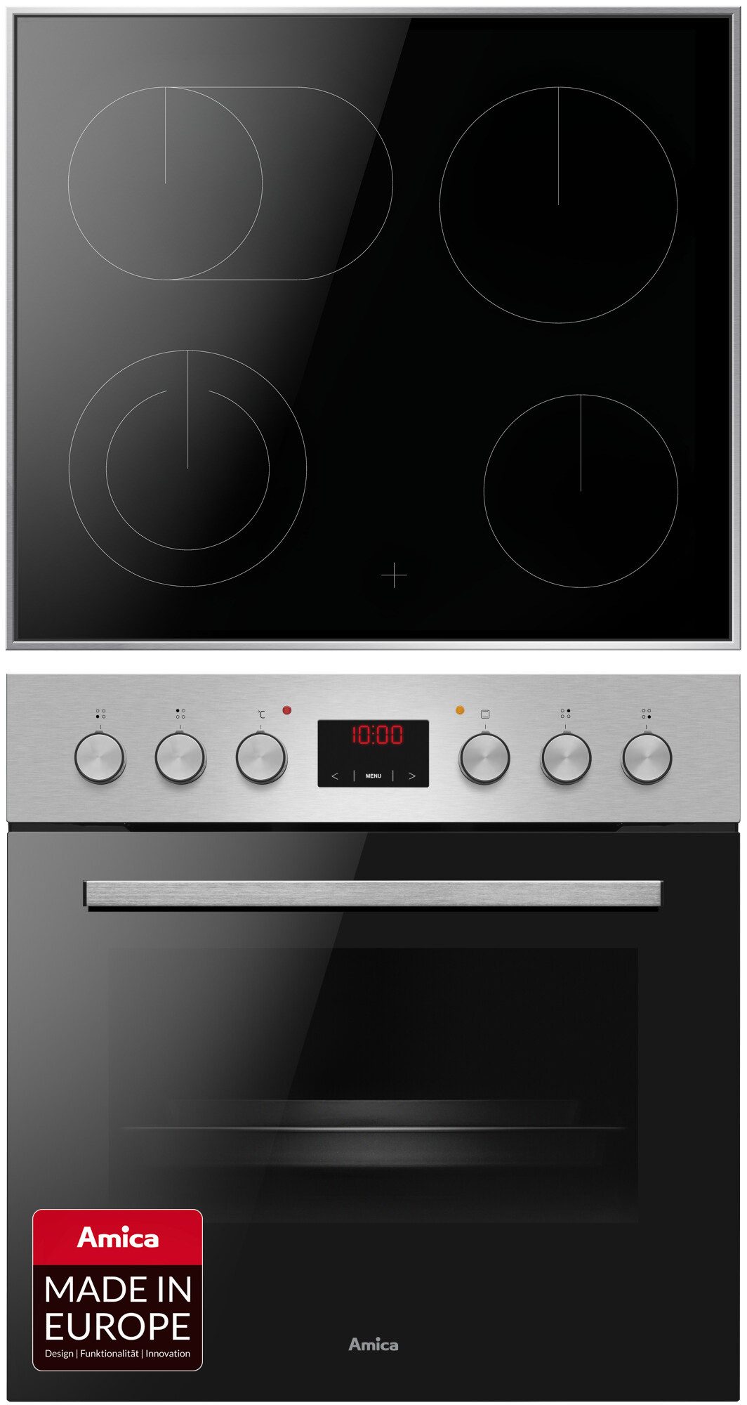 Amica Elektro-Herd-Set ACHE 9335 E, mit Teleskopauszug nachrüstbar, Steam Clean, Komfortables Kochen und Backen mit klarer und einfacher Handhabung