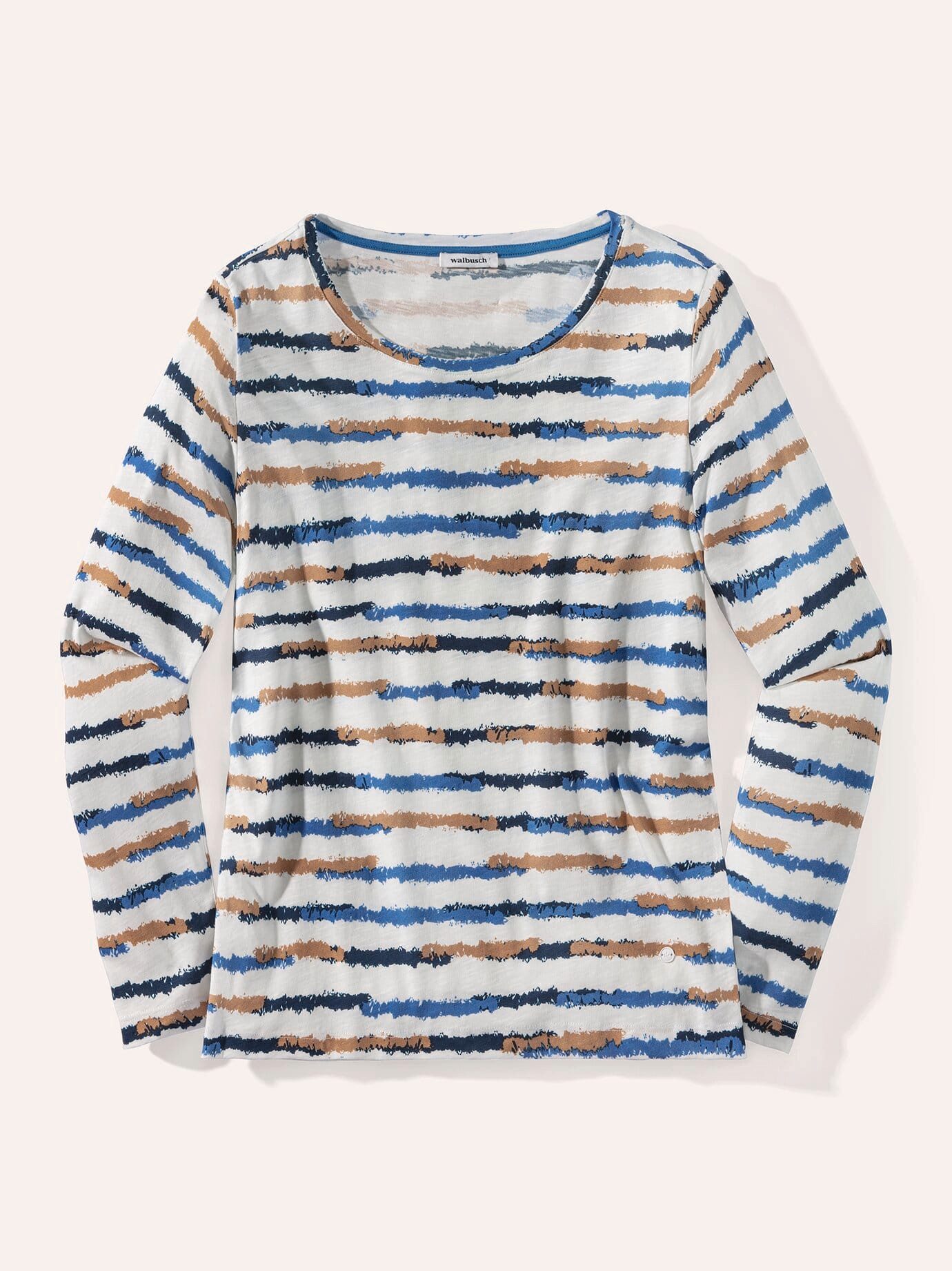 Walbusch T-Shirt Damen Abstract Stripe Baumwollshirt Langarm Rundhals, Rundhals, lebendig