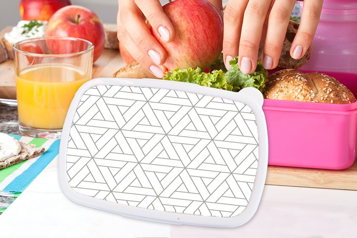 Weiß, Brotdose Lunchbox rosa Kunststoff Snackbox, Brotbox Erwachsene, Linie - (2-tlg), für MuchoWow Kunststoff, Mädchen, Kinder, - Schwarz Design - Muster -