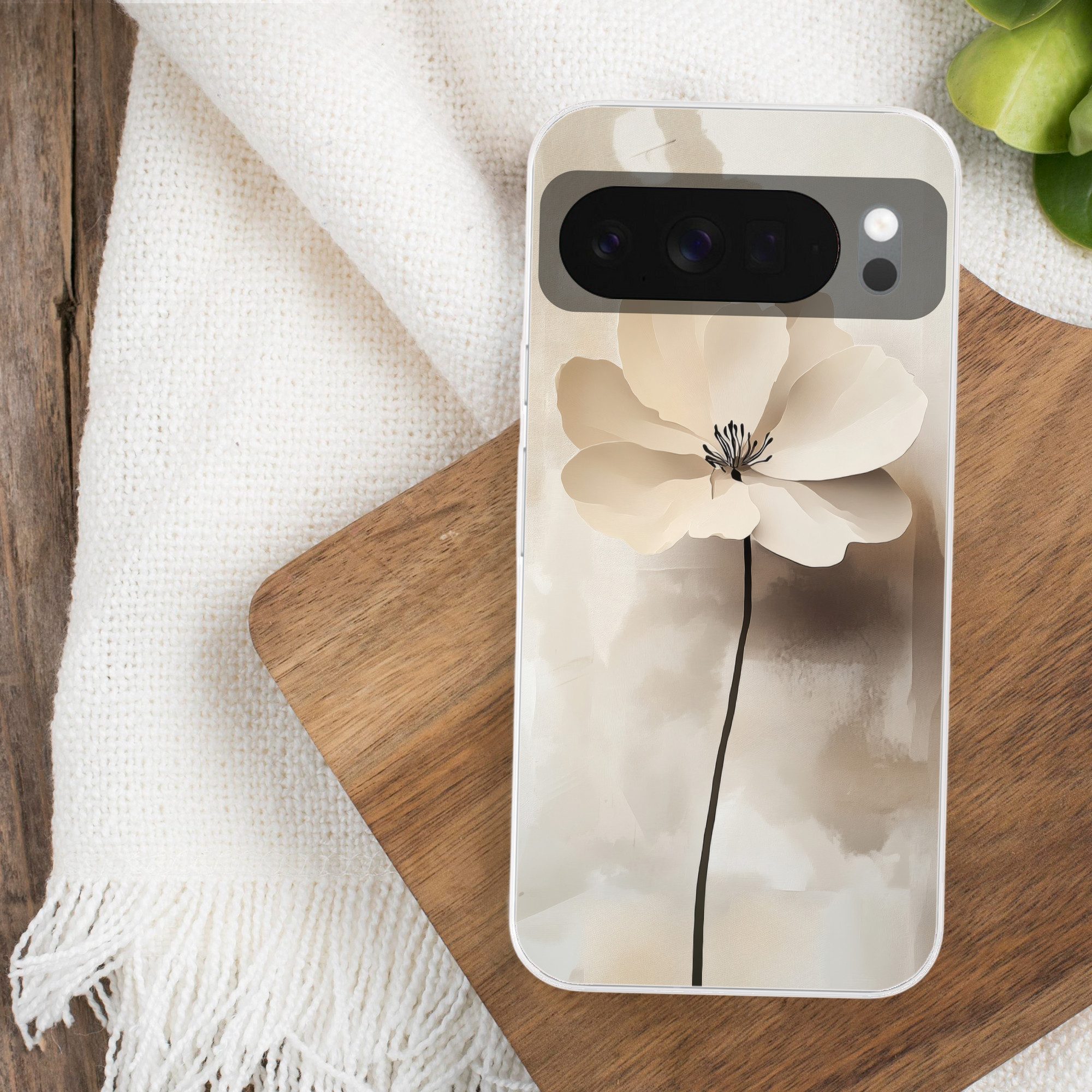 MuchoWow Handyhülle für Google Pixel 10 Pro XL Blume - Beige - Farbe - Schatten, Phone Case, Silikon, Schutzhülle Dünn