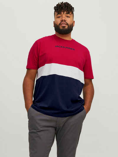 Jack & Jones T-Shirt Plus Size Collorblock T-Shirt mit Logo Print Shirt JJEREID 7231 in Rot