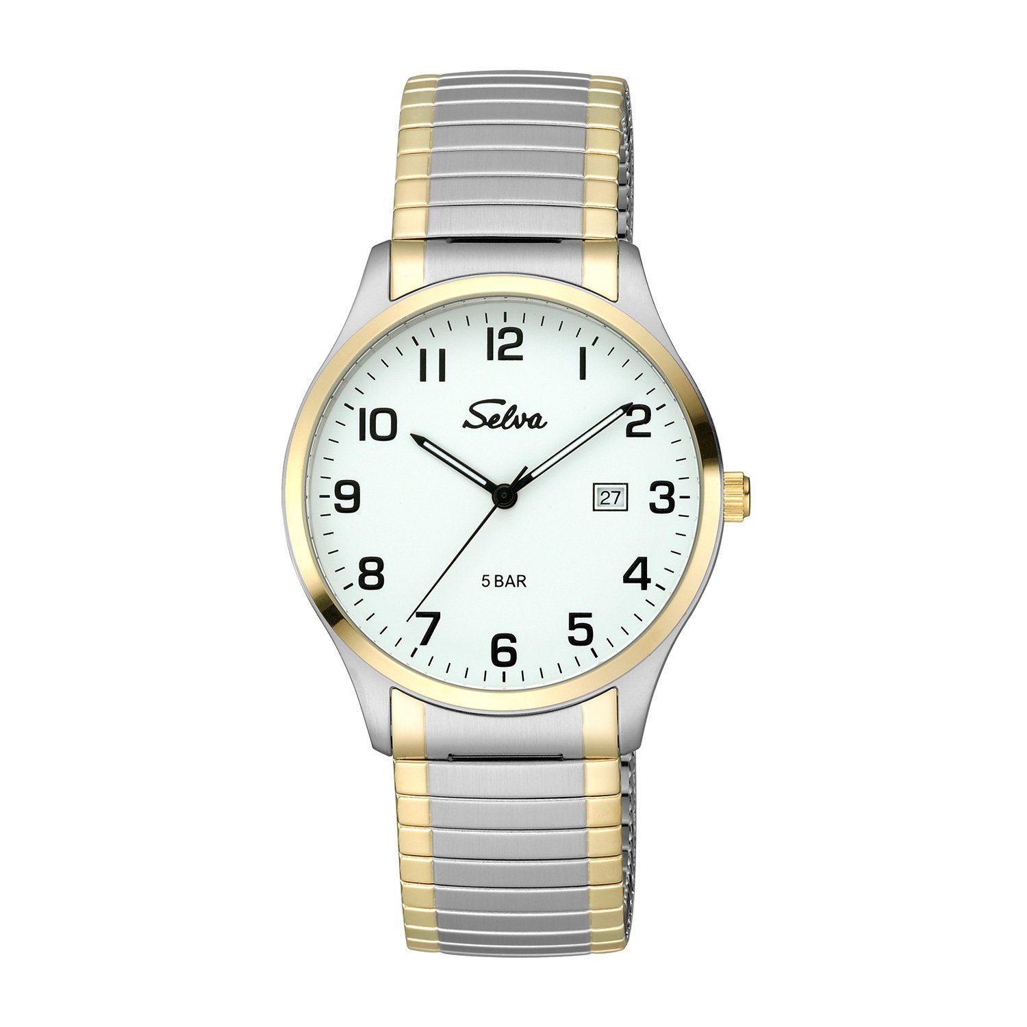 Selva Technik Quarzuhr SELVA Quarz-Armbanduhr mit Zugband bicolor, Zifferblatt weiß Ø 39mm