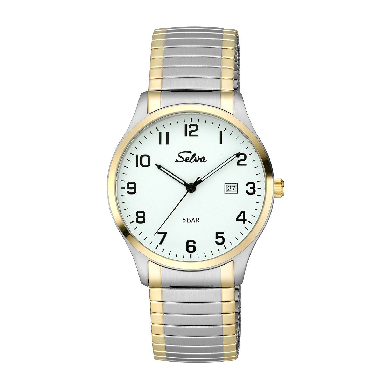 Selva Technik mit Ø Zugband Zifferblatt Quarzuhr Quarz-Armbanduhr weiß 39mm SELVA bicolor