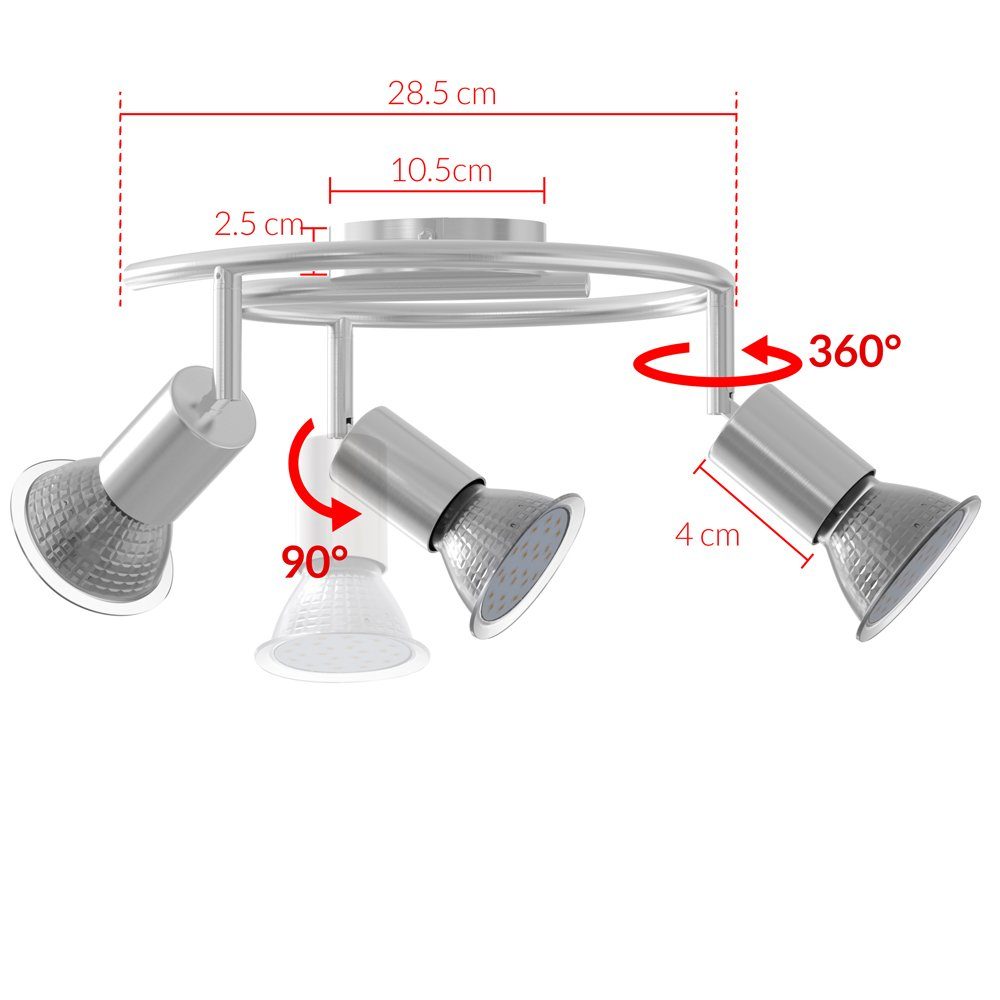 monzana Deckenleuchte Amaryllis, 3 schwenkbar LED 9W Deckenstrahler warmweiß, fest rund flammig LED Spot rund, Lampe GU10 Flammig verbaut, 3