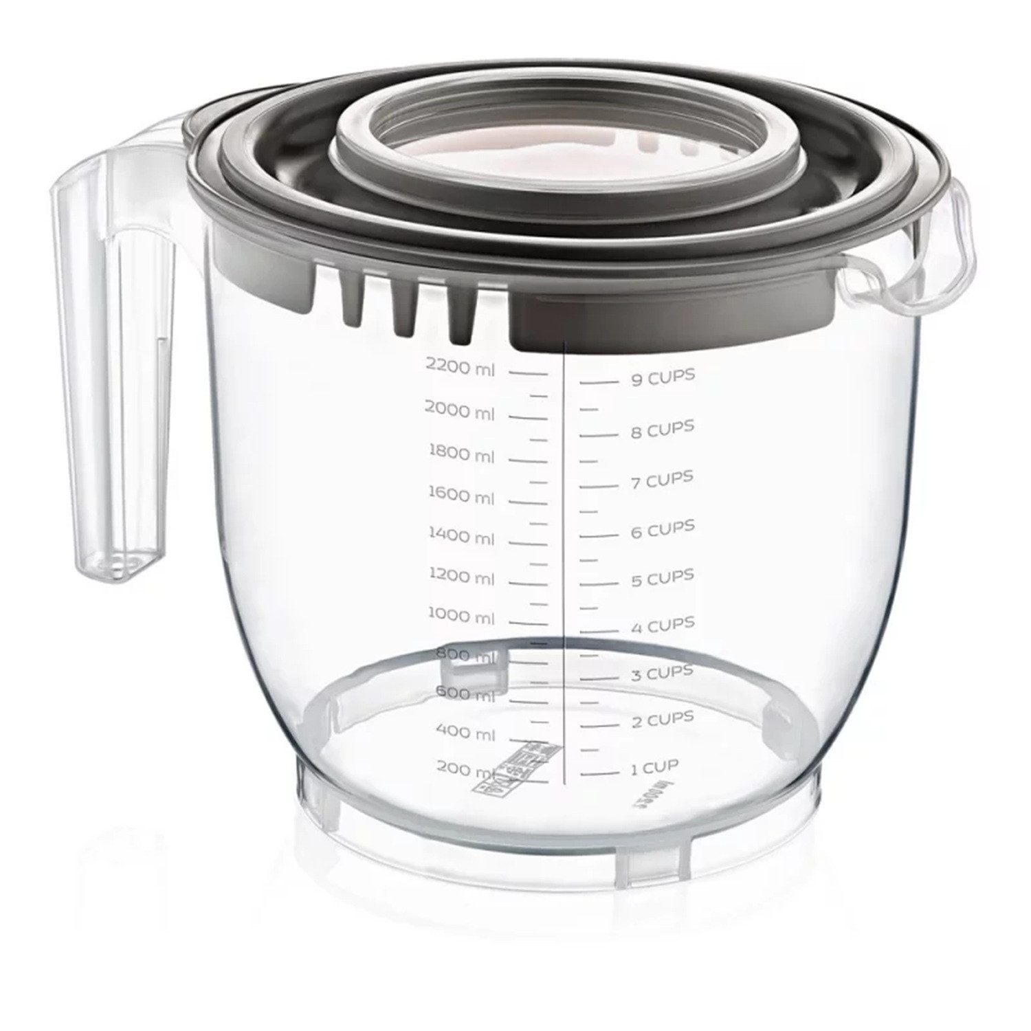 B-Home Messbecher 2-in-1 Messbecher & Rührschüssel, mit Deckel 2200 ml, für Backen und Kochen