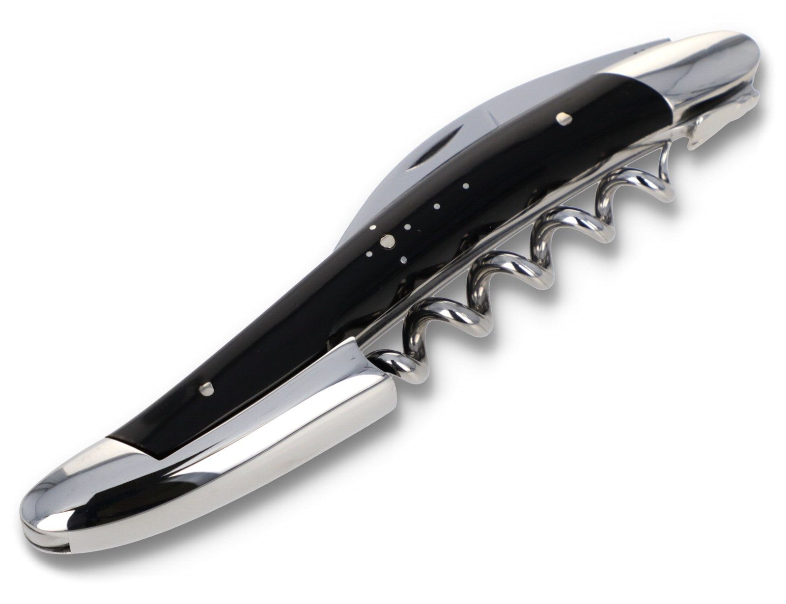 Forge de Laguiole Weinflaschenöffner SOM1 BN-N BRI, Laguiole Kellnermesser - Griff dunkle Hornspitze - Edelstahl glänzend