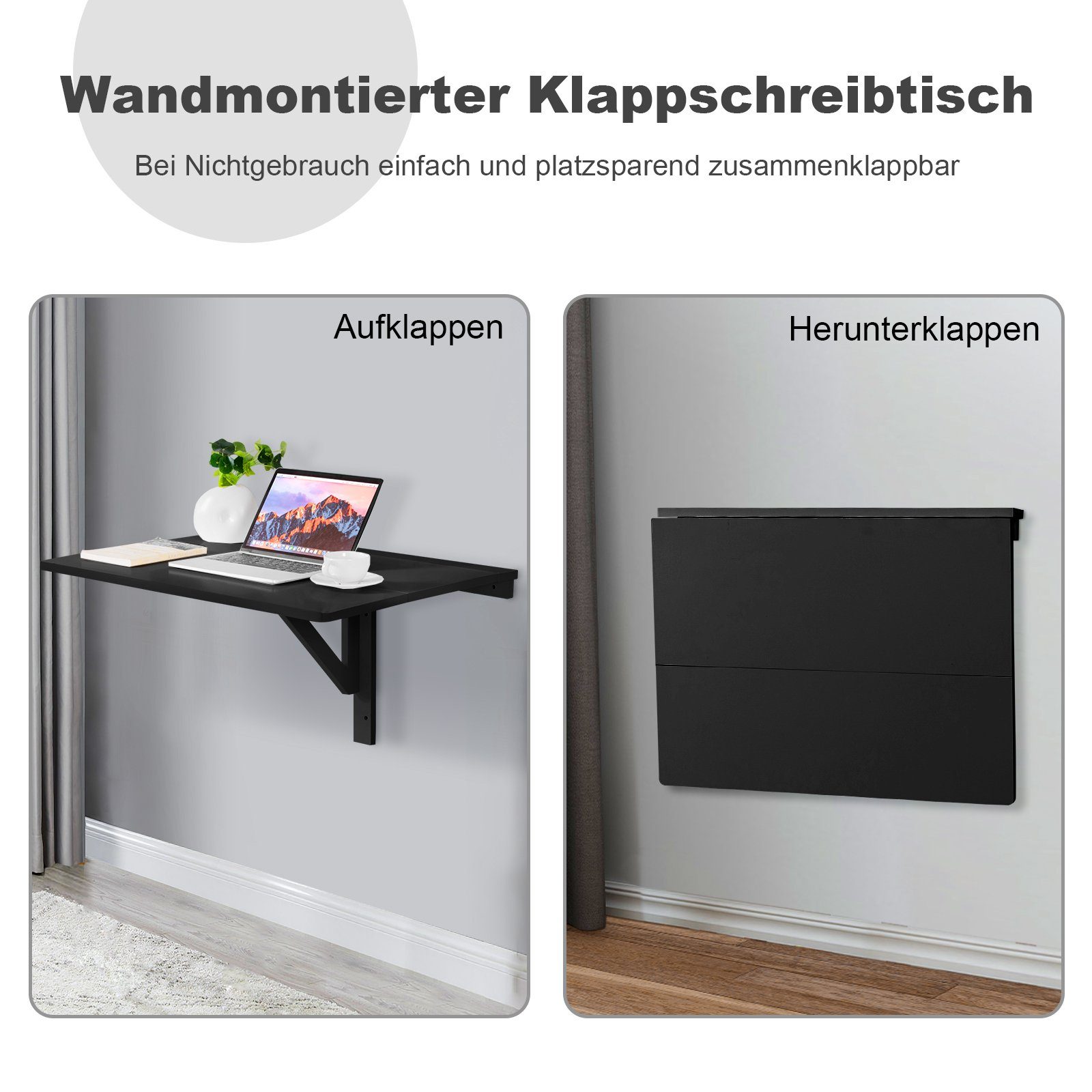 COSTWAY Klapptisch Wandtisch Wandmontage, 80 x 60 cm, klappbar – Bild 3 von 5