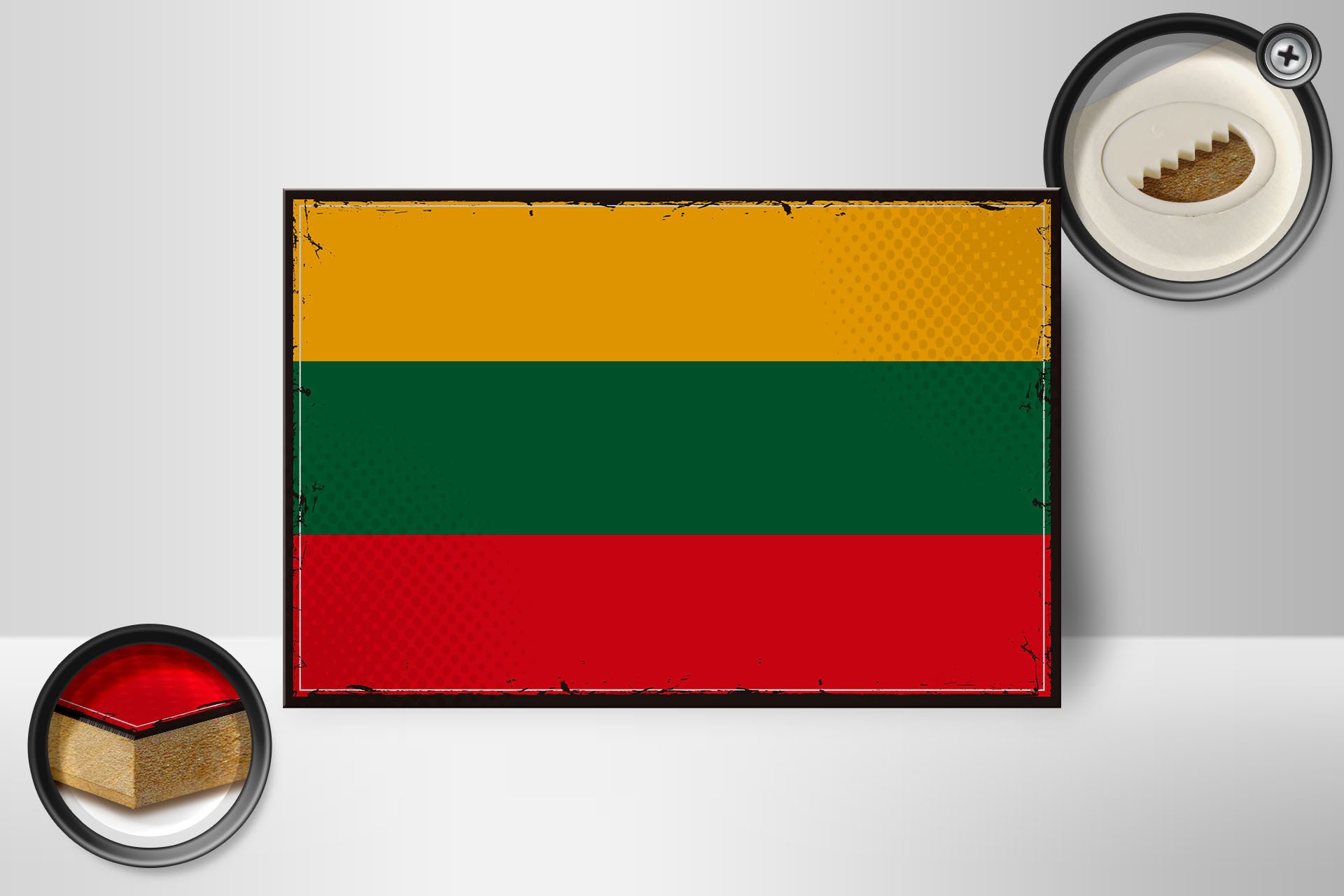 Femer GmbH Holzbild Flagge Litauens 18x12cm Retro Flag of Lithuania, Flaggen (1 St), Glatte Holzfaserplatte (MDF), vorn beschichtet