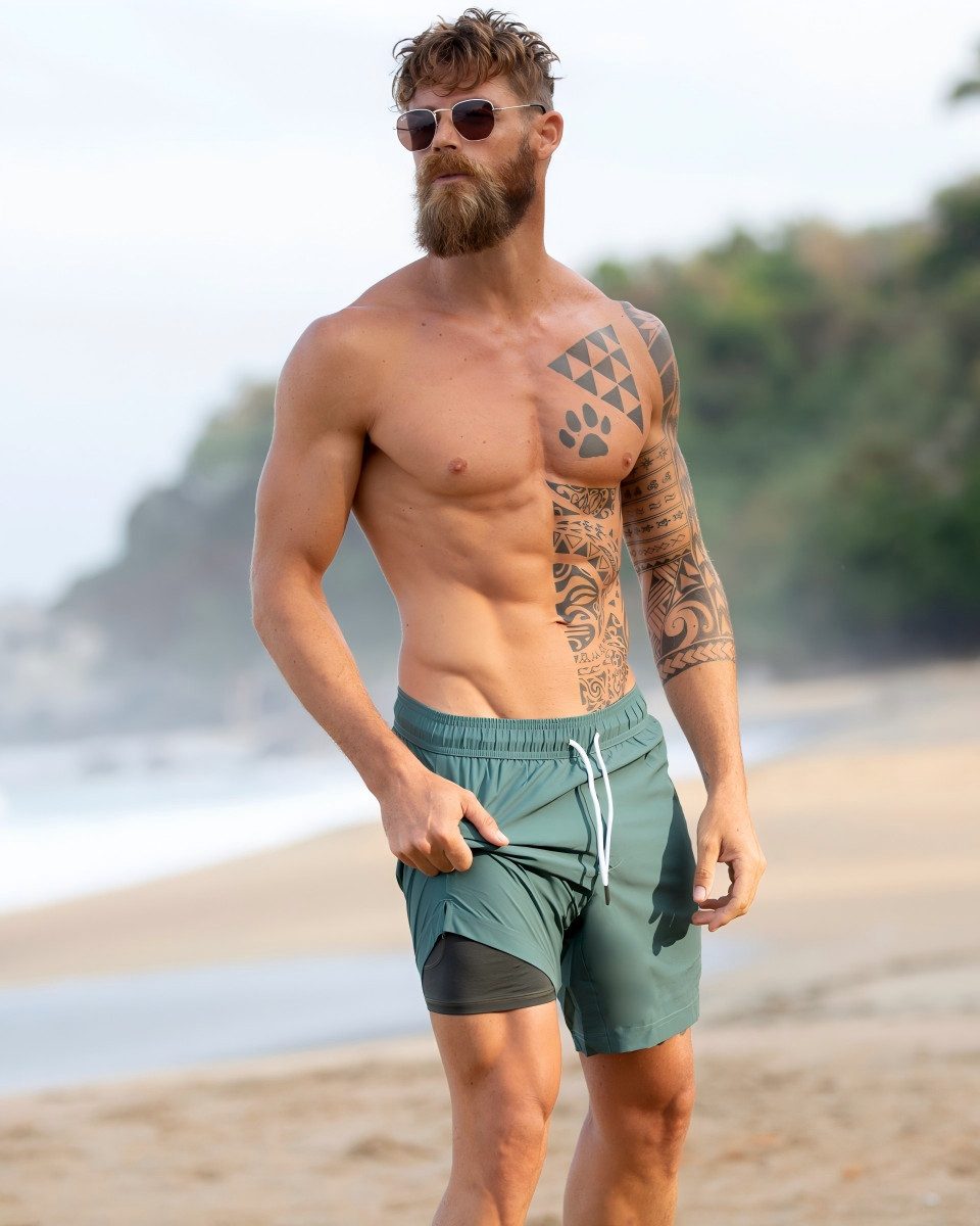 MaaMgic Shorts Herren Elastan kurze Hose 2-in-1 Badehose schnelltrocknend Sporthose (1-tlg) – Bild 2 von 5