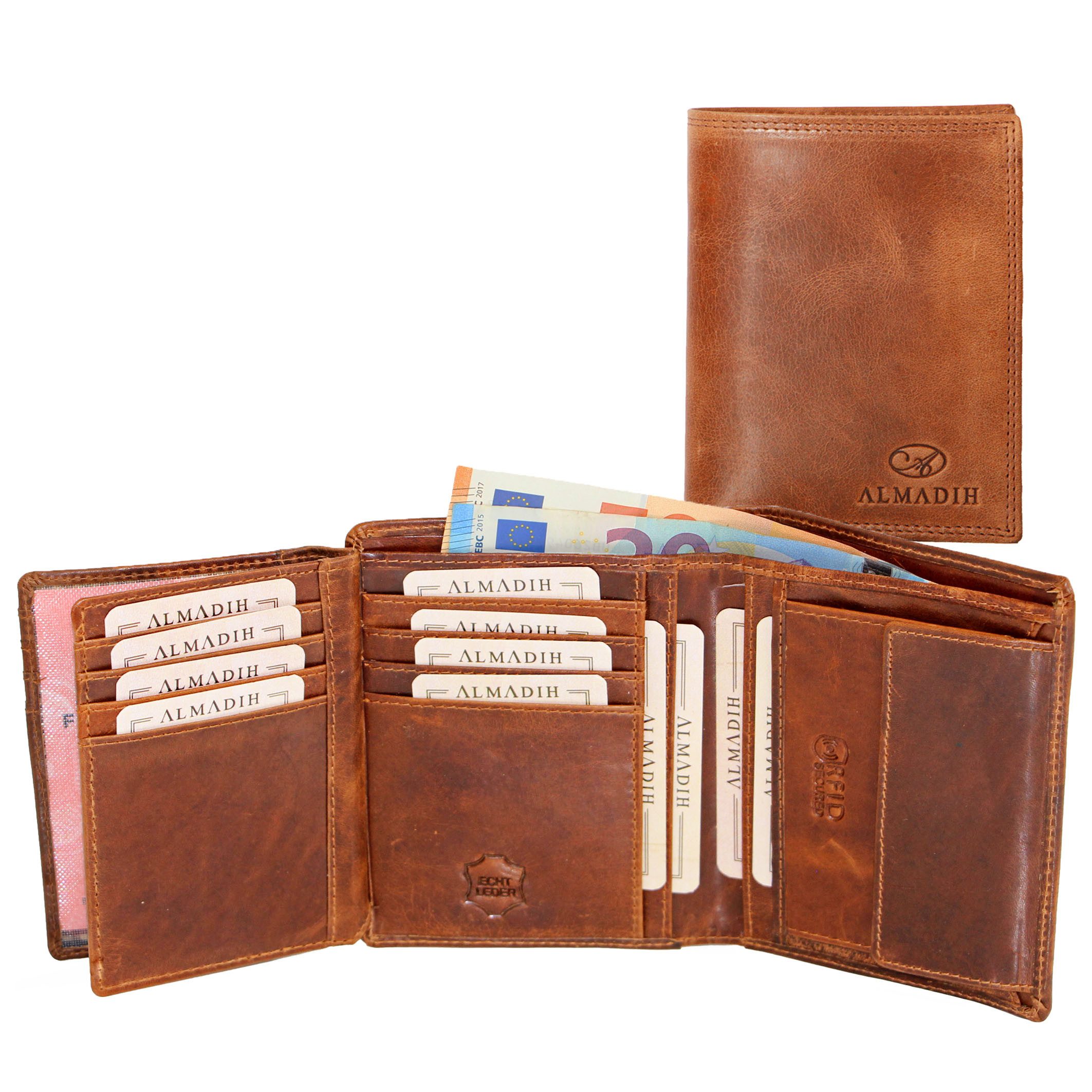 ALMADIH Brieftasche Herren Leder P2H Portemonnaie RFID Geldbörse Hochformat Geldbeutel
