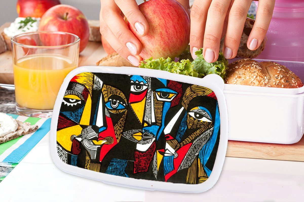 - (2-tlg), Kubismus, weiß Jungs Lunchbox Erwachsene, - Malerei Kunststoff, und MuchoWow und Kinder Ölgemälde für für Brotbox Mädchen Brotdose,