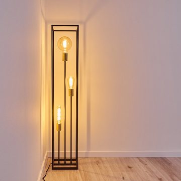 hofstein Stehlampe »Lateis« Stehleuchte aus Metall in Schwarz/Goldfarben, ohne Leuchtmittel, E27, Leuchte m. Gitter-Optik m. Fußschalter