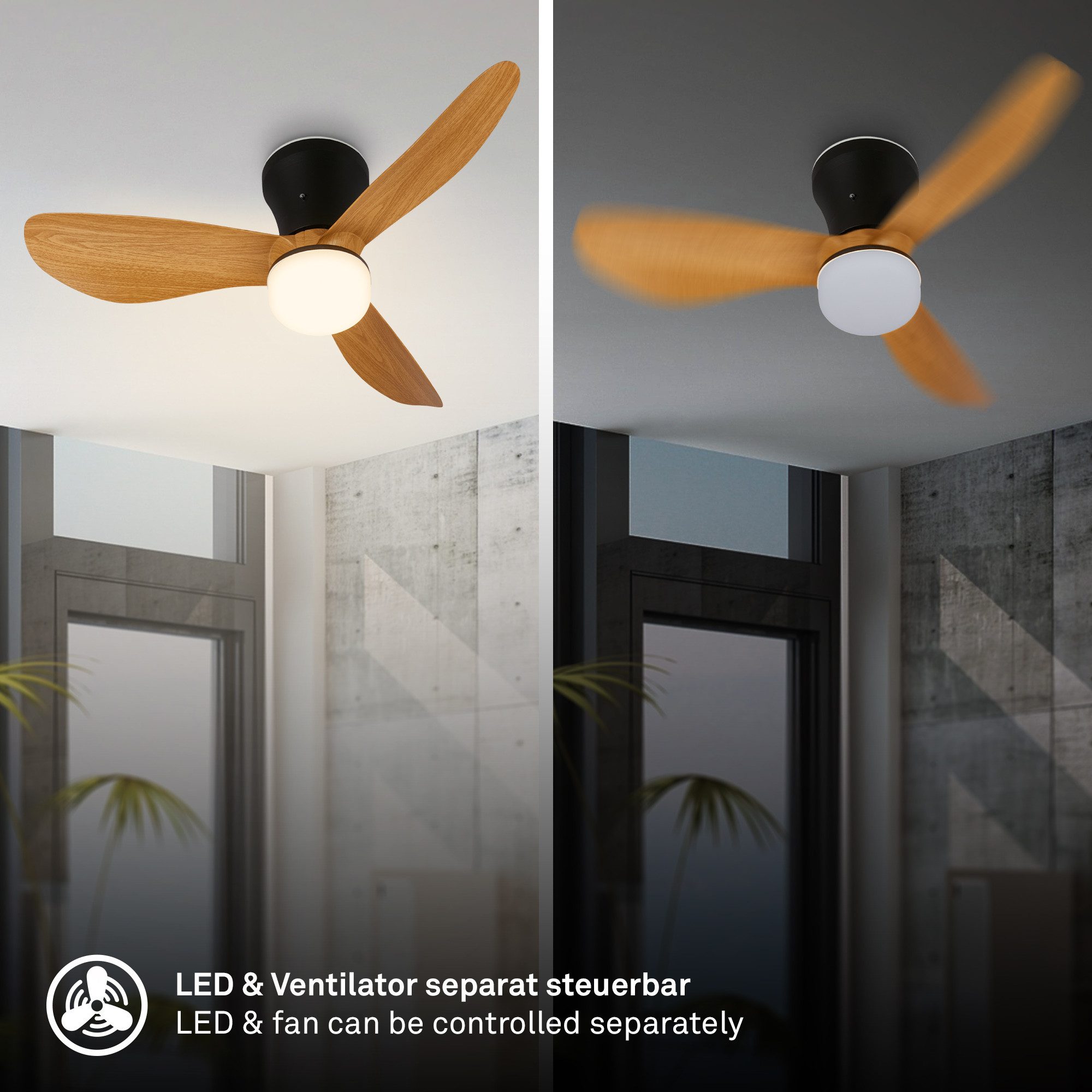 Briloner Leuchten LED Deckenleuchte mit Ventilator dimmbar CCT Deckenventilator mit Licht Schlafzimmer, LED fest integriert, CCT, 3000-6500K, 78x26 cm, Schlafzimmer, Wohnzimmer, Esszimmer, Flur, Küche