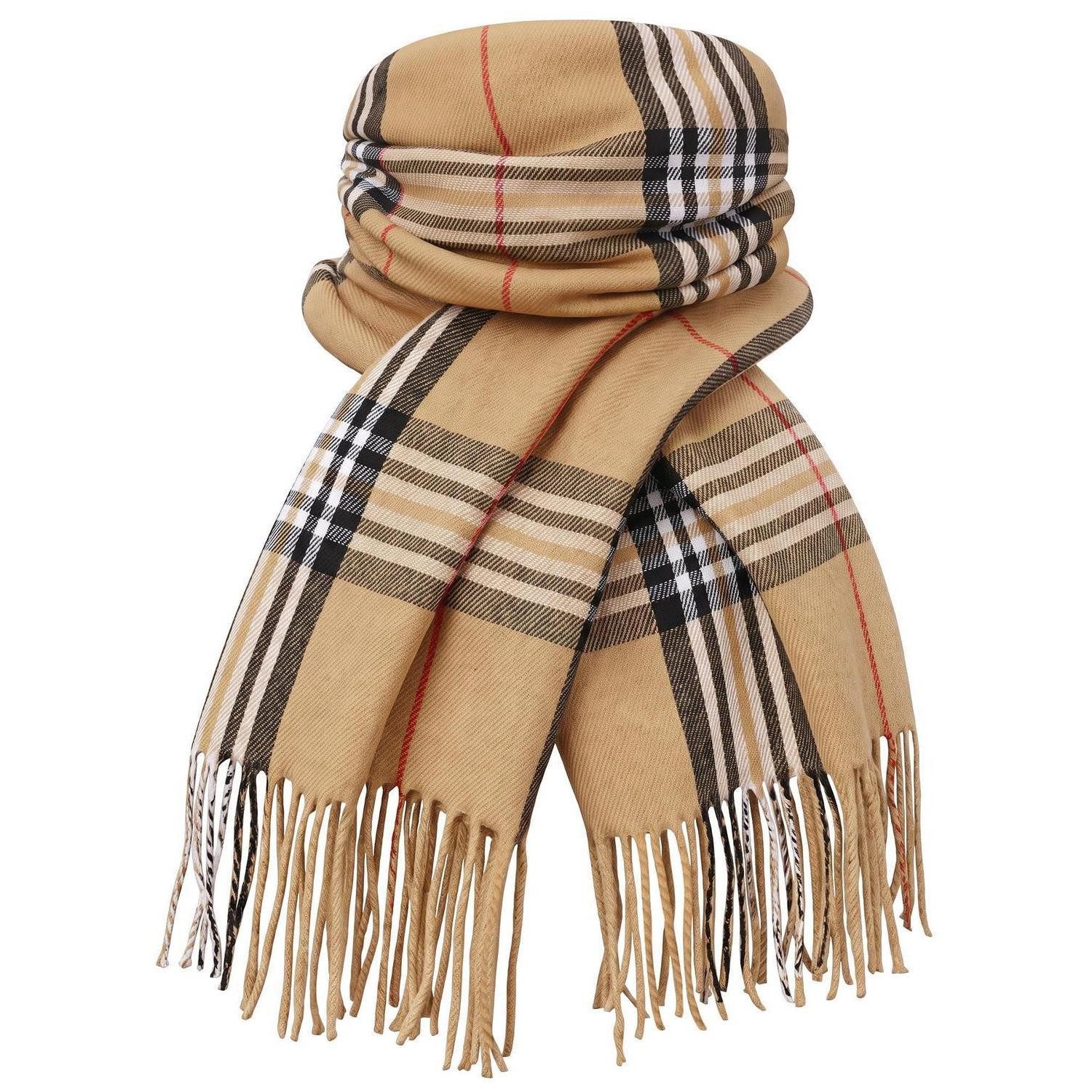 LuxusKollektion Schal Schal Damen kariert Khaki 200x65cm, (1-St)