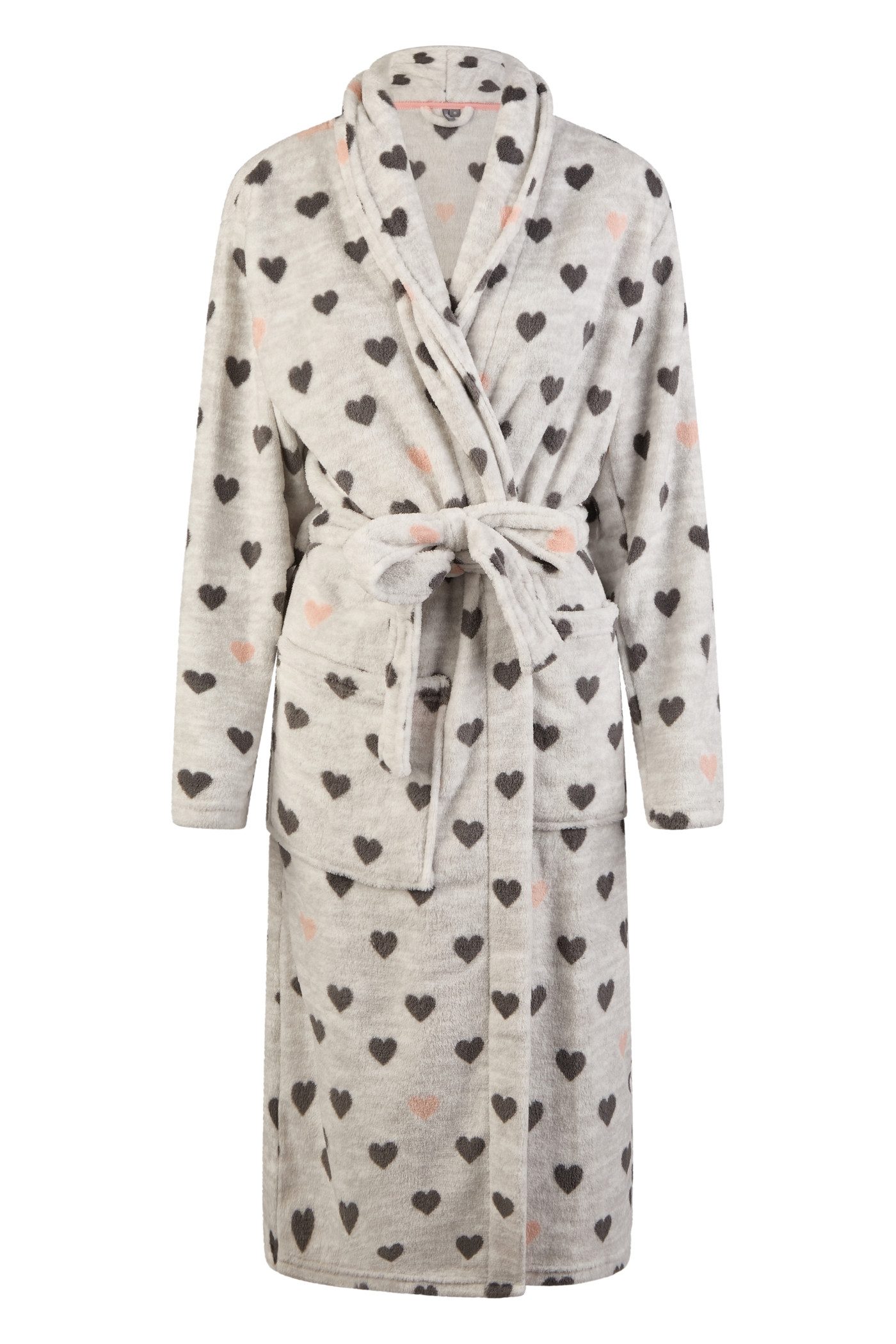 By Louise Hausanzug By Louise Damen Bademantel Saunamantel lang mit Gürtel Grau Herzen