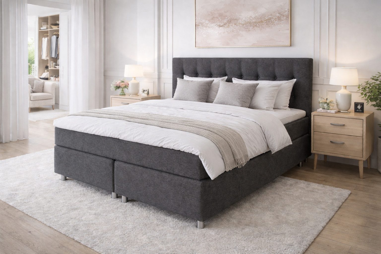 Tesla Dreams Boxspringbett Ronda 7-Zonen-Taschenfederkern, Wendematratze (Härtegrad wählbar) (inkl. Topper, Echtes Boxspring: Taschenfederkern in Box & Matratze), Individuell: H2/H3–H3/H4, 4 Topper zur Wahl, Premium Komfort