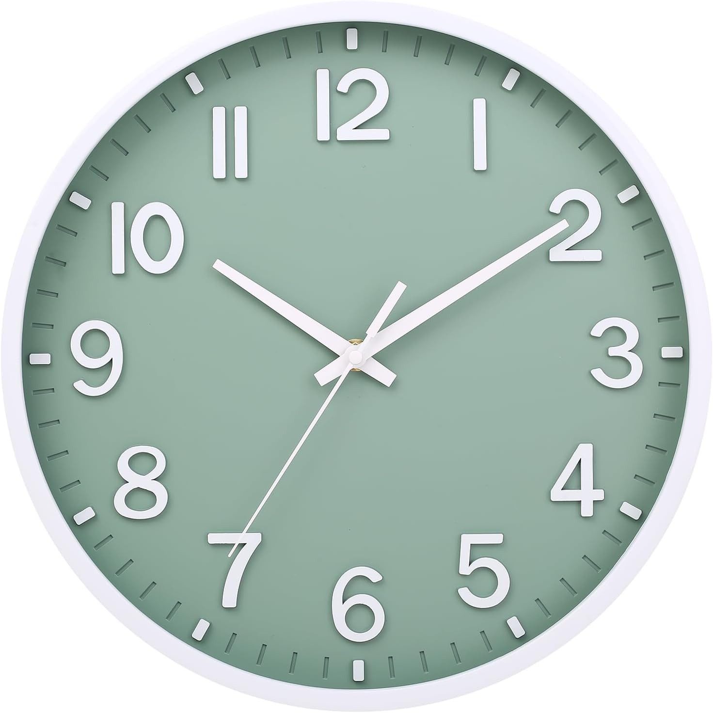FELIXLEO Funk-Pendelwanduhr 30cm Lautlose Wanduhr Modern Batteriebetrieben Grün Weiß Zuhause.