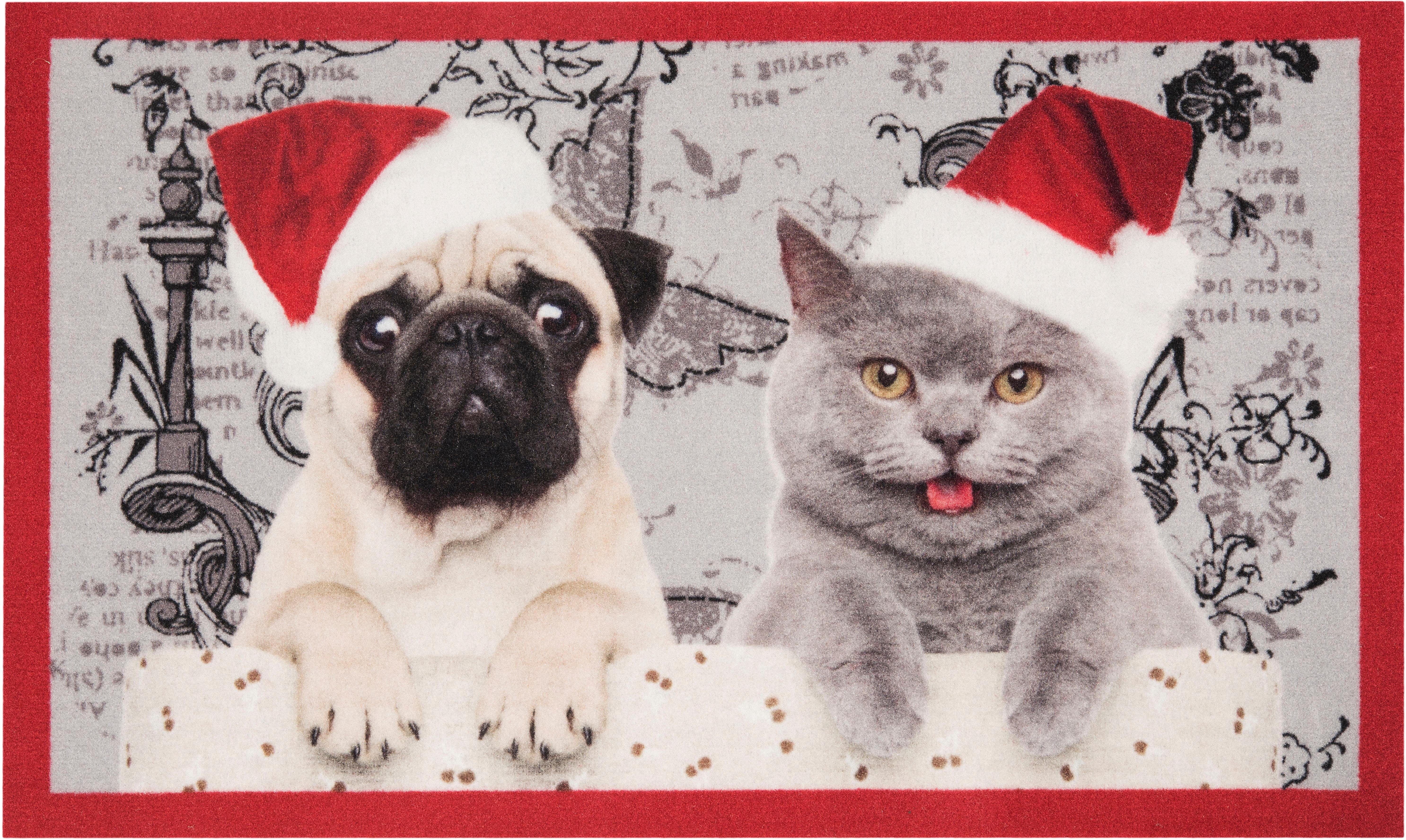 Fußmatte »Christmas Cat Dog«, HANSE Home, rechteckig, Höhe 7 mm, In und Outdoor geeignet, Motiv Hund & Katze, Pflegeleicht, Rutschfest, Weihnachten, Waschbar-Otto