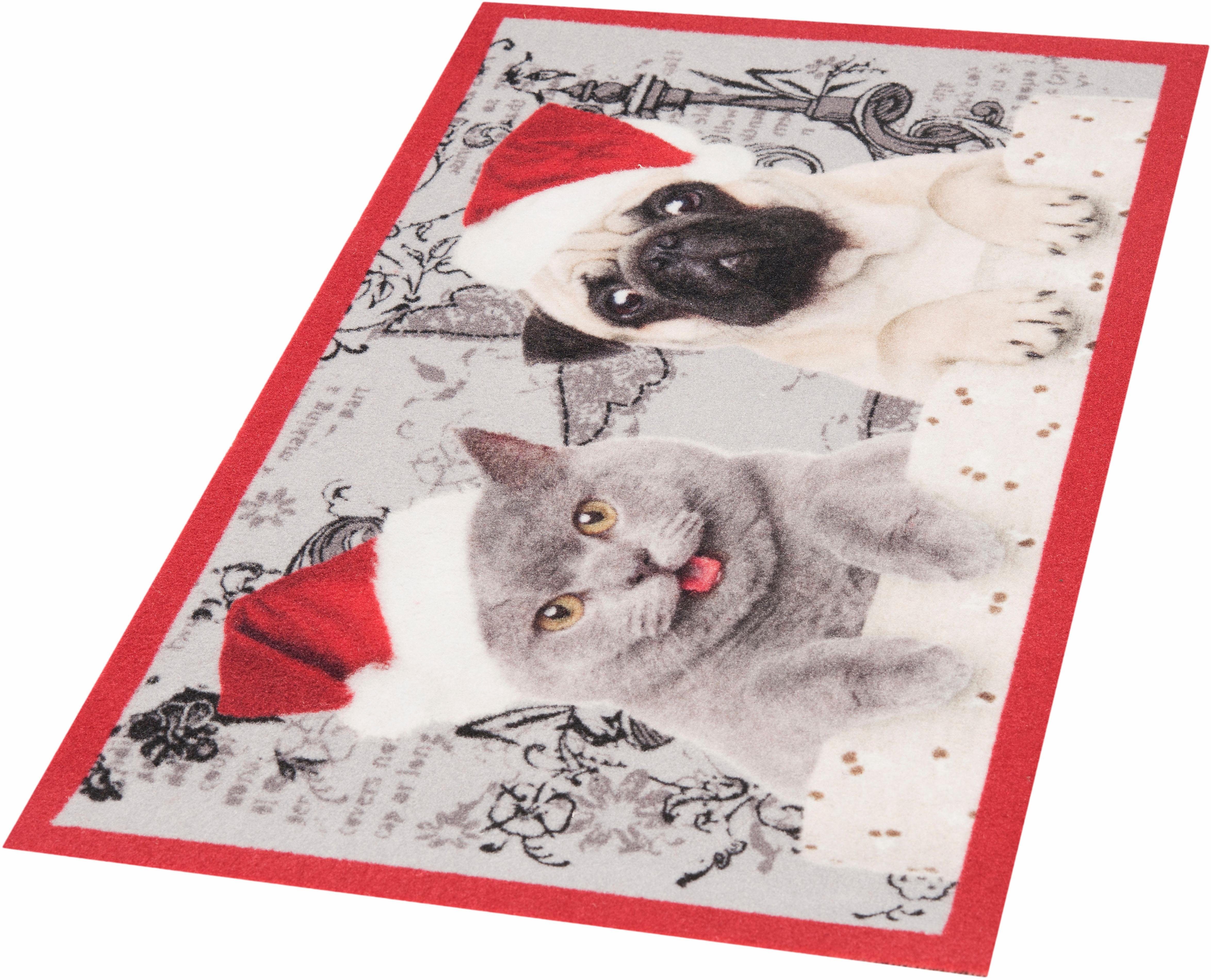 Fußmatte »Christmas Cat Dog«, HANSE Home, rechteckig, Höhe 7 mm, In und Outdoor geeignet, Motiv Hund & Katze, Pflegeleicht, Rutschfest, Weihnachten, Waschbar-kaufen