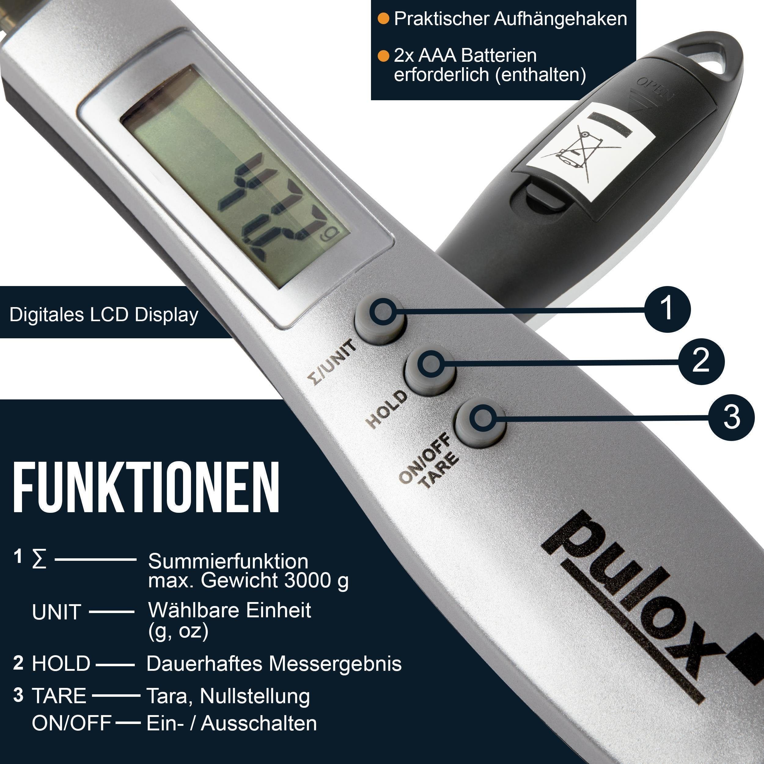 pulox Löffelwaage PLW-100 inklusive drei Löffelköpfen und Batterien