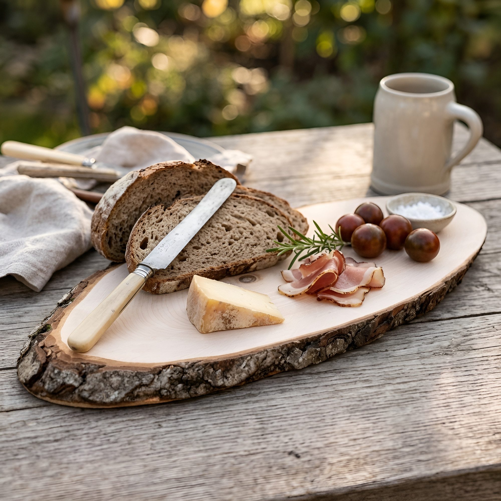 Biodora Servierplatte Erle-Baumscheibe mit Rinde – Rustikale Brotzeitplatte & Deko, Erlenholz, (Unverleimt (aus einem Stück) PEFC-zertifiziert), Servierbrett / Brotzeitplatte / Dekoteller / Schneidebrett