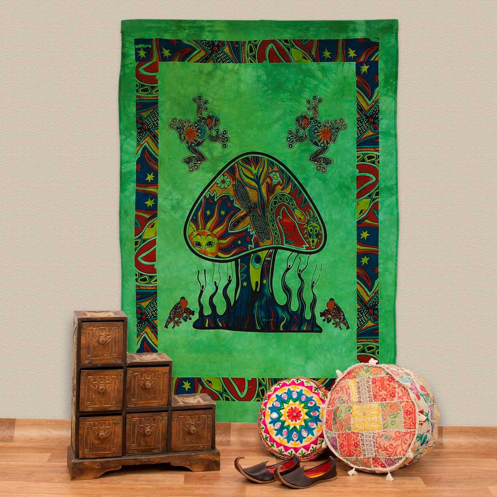 KUNST UND MAGIE Wandteppich Mushrooms Poster Wandbehang Deko Tuchchedelic Dekotuch ca 210x140cm