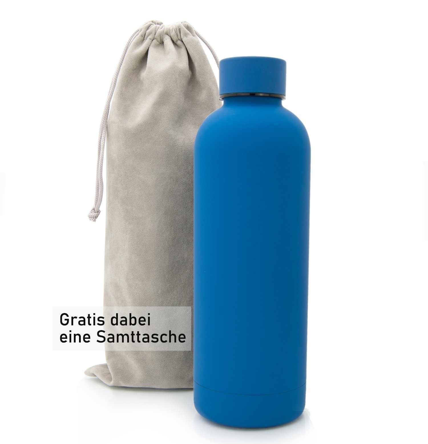 TRENDY AND NEW Isolierflasche HEISS Wasserflasche Samttasche Büro, Trinkflasche EFFECTIVE INSULATION 0,5l Blue Trinkflasche Tee Kohlensäure, für unterwegs, GRATIS Edelstahl auslaufsichere mit HIGH Classique TECHNOLOGY EISKALT, hält mit für für für für Kaffee, 14h T&N Thermosflasche Thermoskanne 500ml, Classique Sprudel-Wasser Flasche 29h &