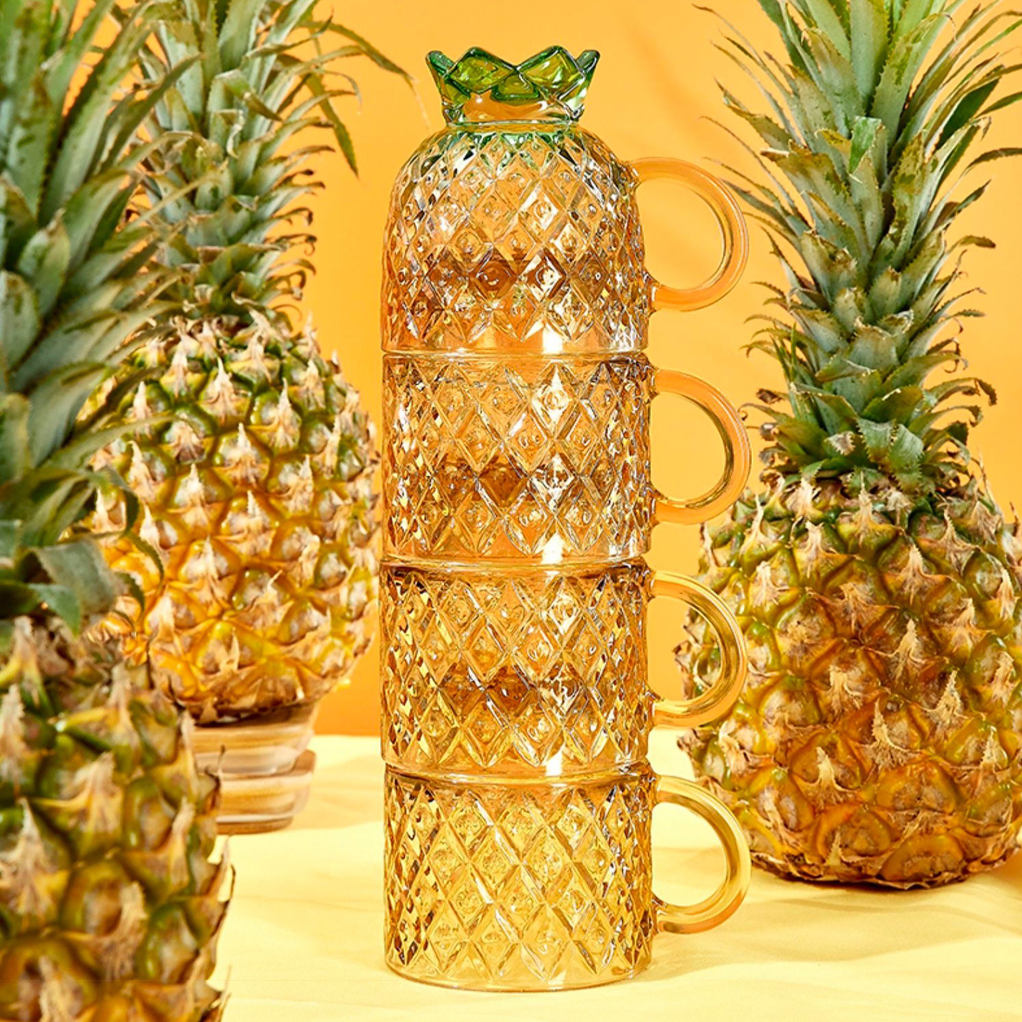 HomeGuru Glas Glas-Set, stapelbar, Wasserglas, Ananasform,kreativ,Geschenk Saftglas