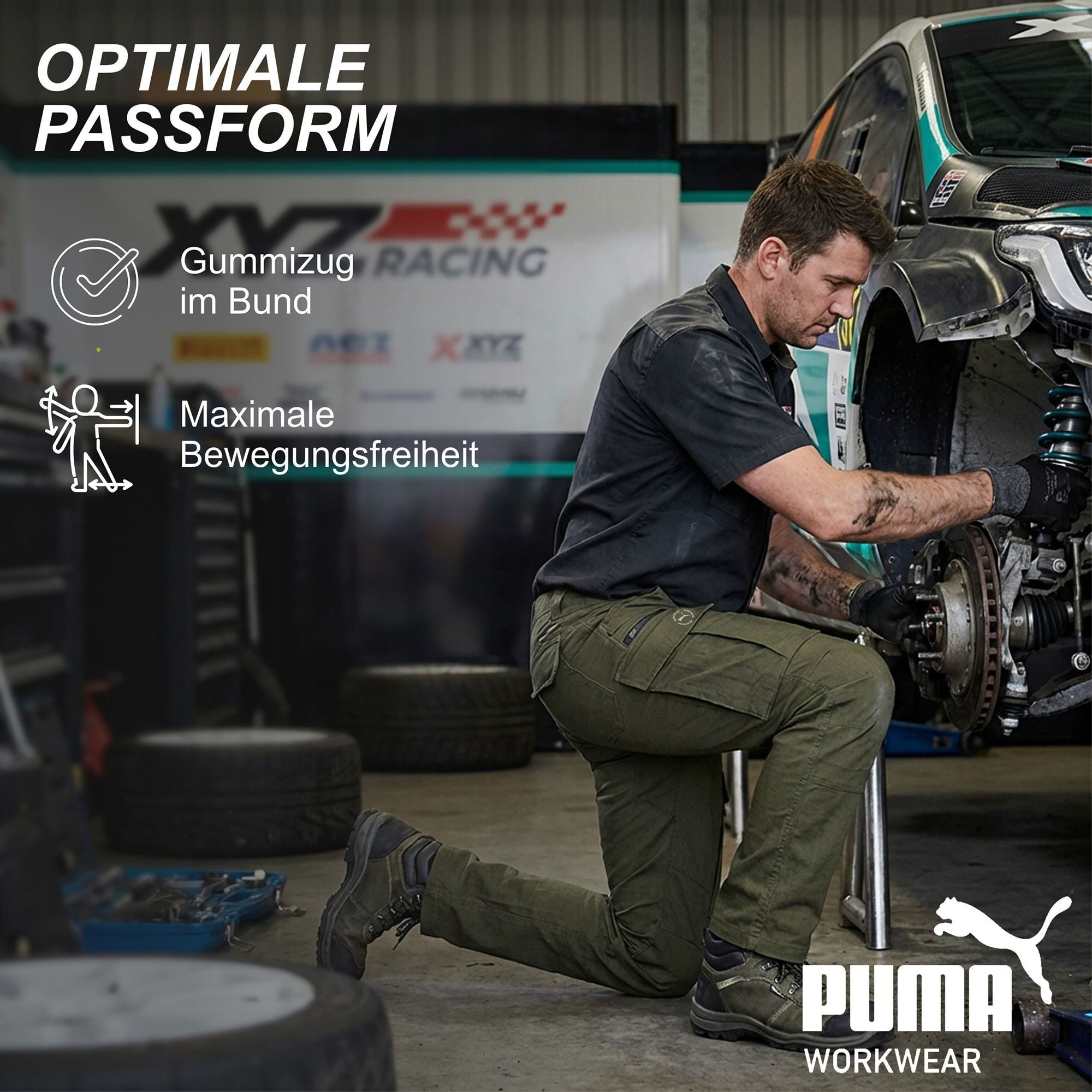 PUMA Workwear Cargohose Arbeitshose Herren – Robuste Hose mit Stretch & Ripstop-Gewebe Gummizug im Bund - Erhöhtes Rückenteil - Hammerschlaufe - Handytasche – Bild 4 von 5