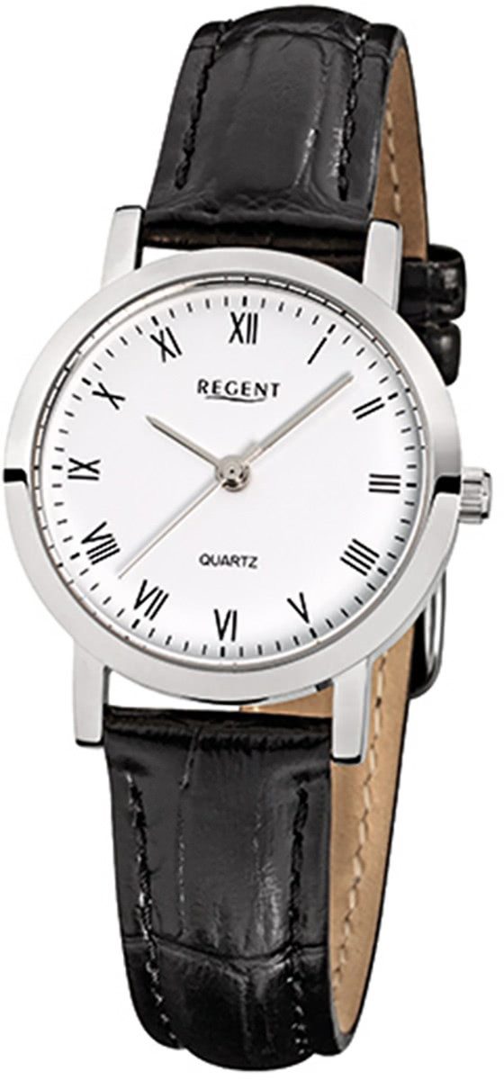 Regent Quarzuhr Regent Damen-Armbanduhr schwarz Analog, (Analoguhr), Damen Armbanduhr rund, klein (ca. 28mm), Lederarmband