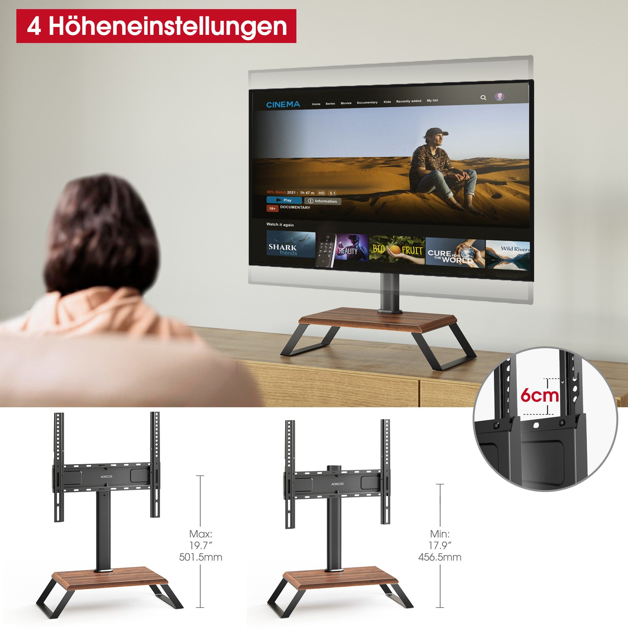 AOKCOS TV-Ständer, (bis 55 Zoll, mit Ablage)