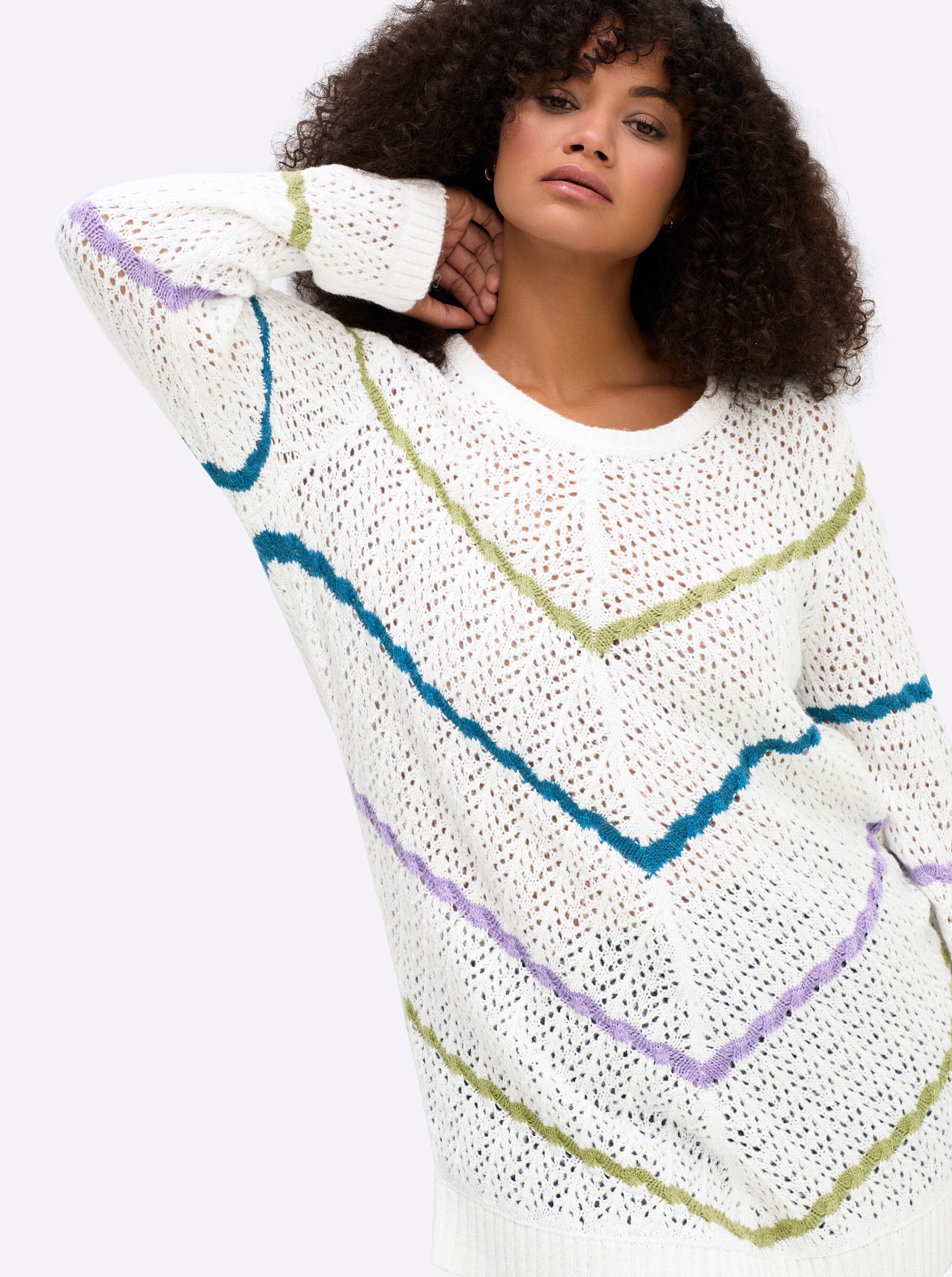 Sheego Strickpullover Pullover Langarm Ajour, Zopfmuster