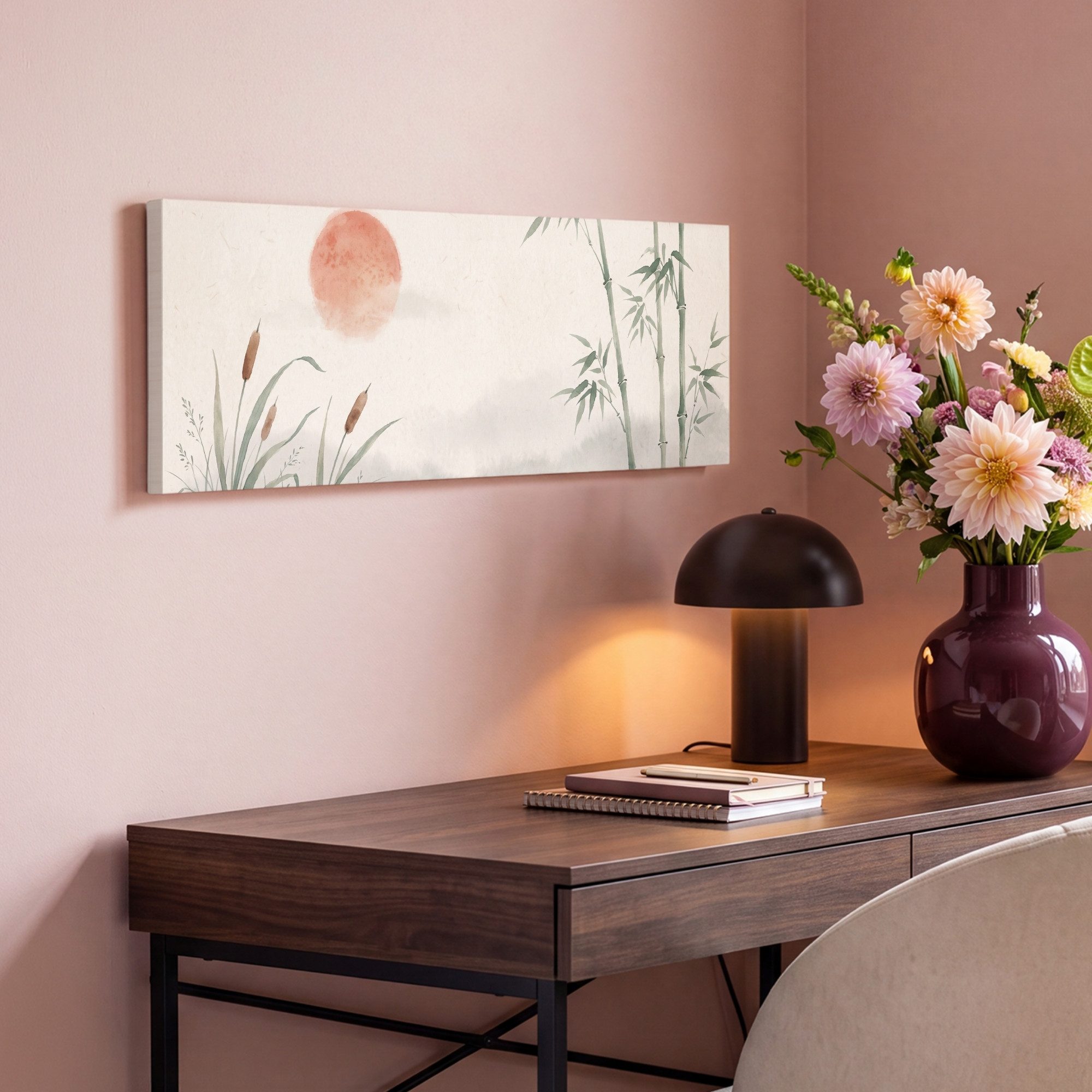 OneMillionCanvasses® Leinwandbild Panorama Minimalistisch - Bambus - Grün, Fotodruck (1 St), Wandbild, Deko Schlafzimmer Wohnzimmer Flur 60x20 cm – Bild 4 von 5