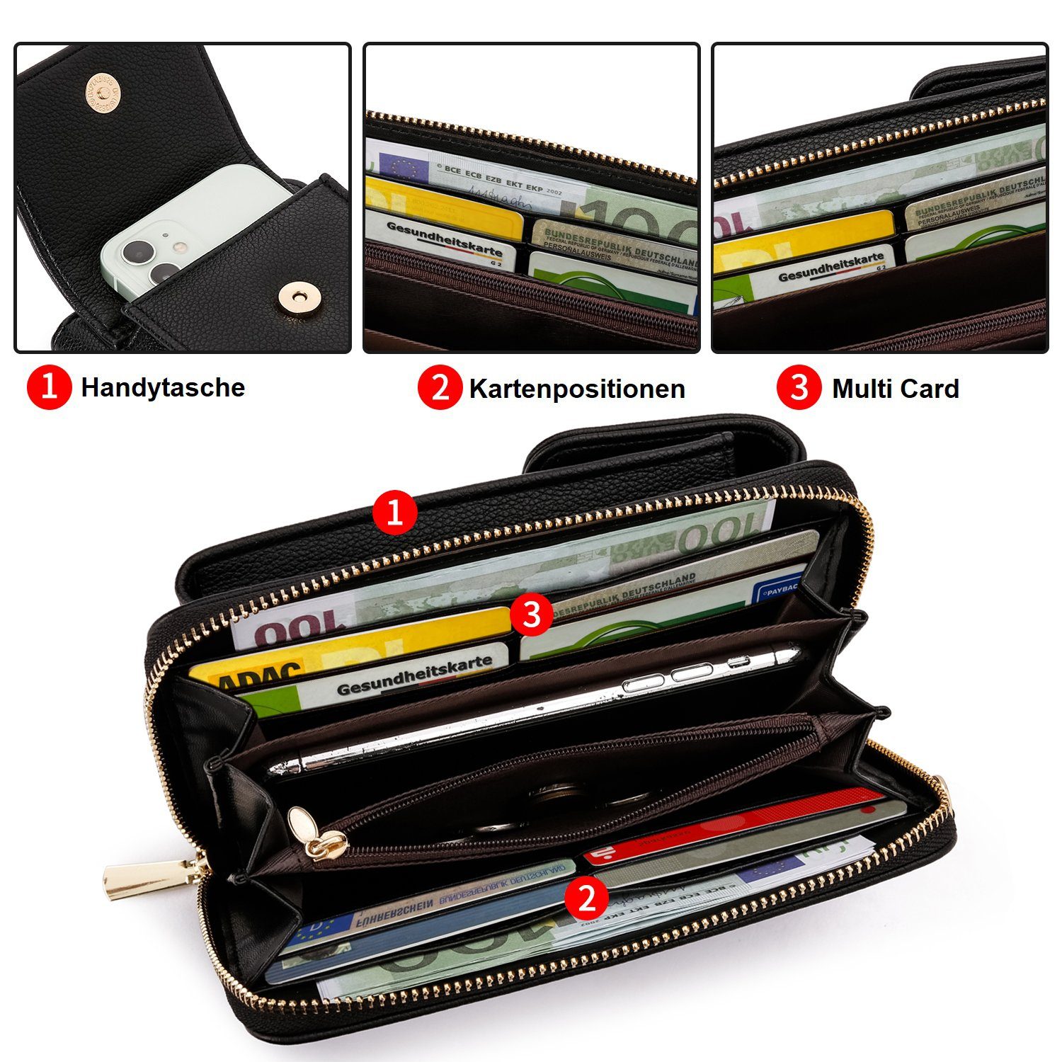 Frentree Schultertasche Damen Cross-Body Handtasche mit Handyfach und Portemonnaie, Umhängetasche mit vielen Fächern