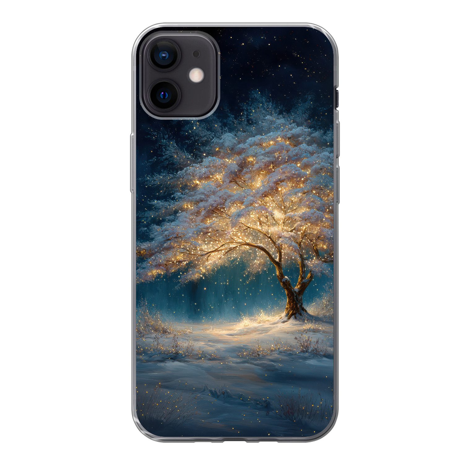 MuchoWow Handyhülle für Apple iPhone 12 Mini Baum des Lebens - Nacht - Dunkelheit - Blau, Smartphone-Bumper, Print, Handy Schutzhülle Dünn