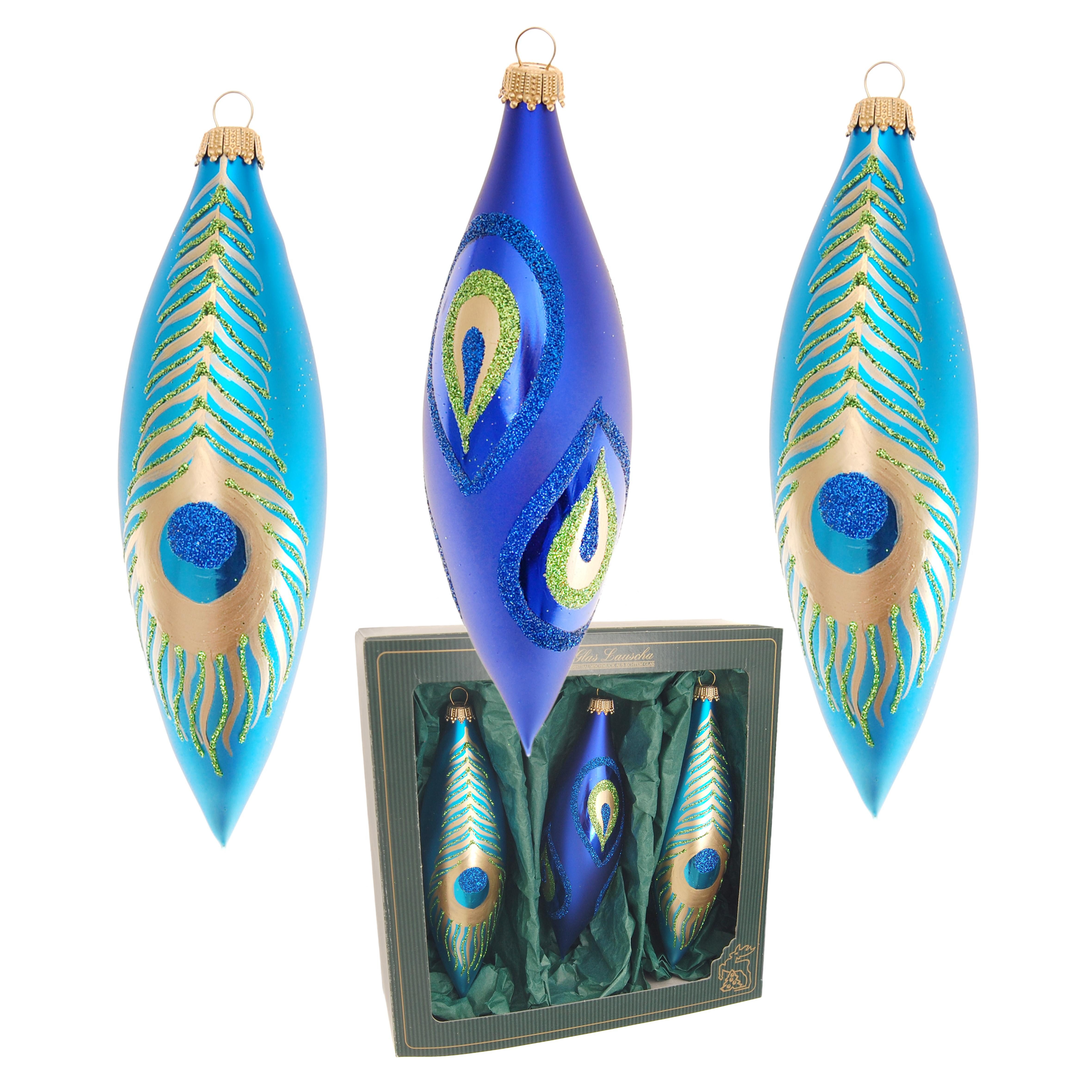 Christbaumschmuck Glasaufhänger in Oliven Form - Pfau - ca. 15cm