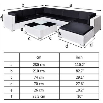 furnicato Garten-Essgruppe 8-tlg. Garten-Lounge-Set mit Auflagen Poly Rattan Weiß