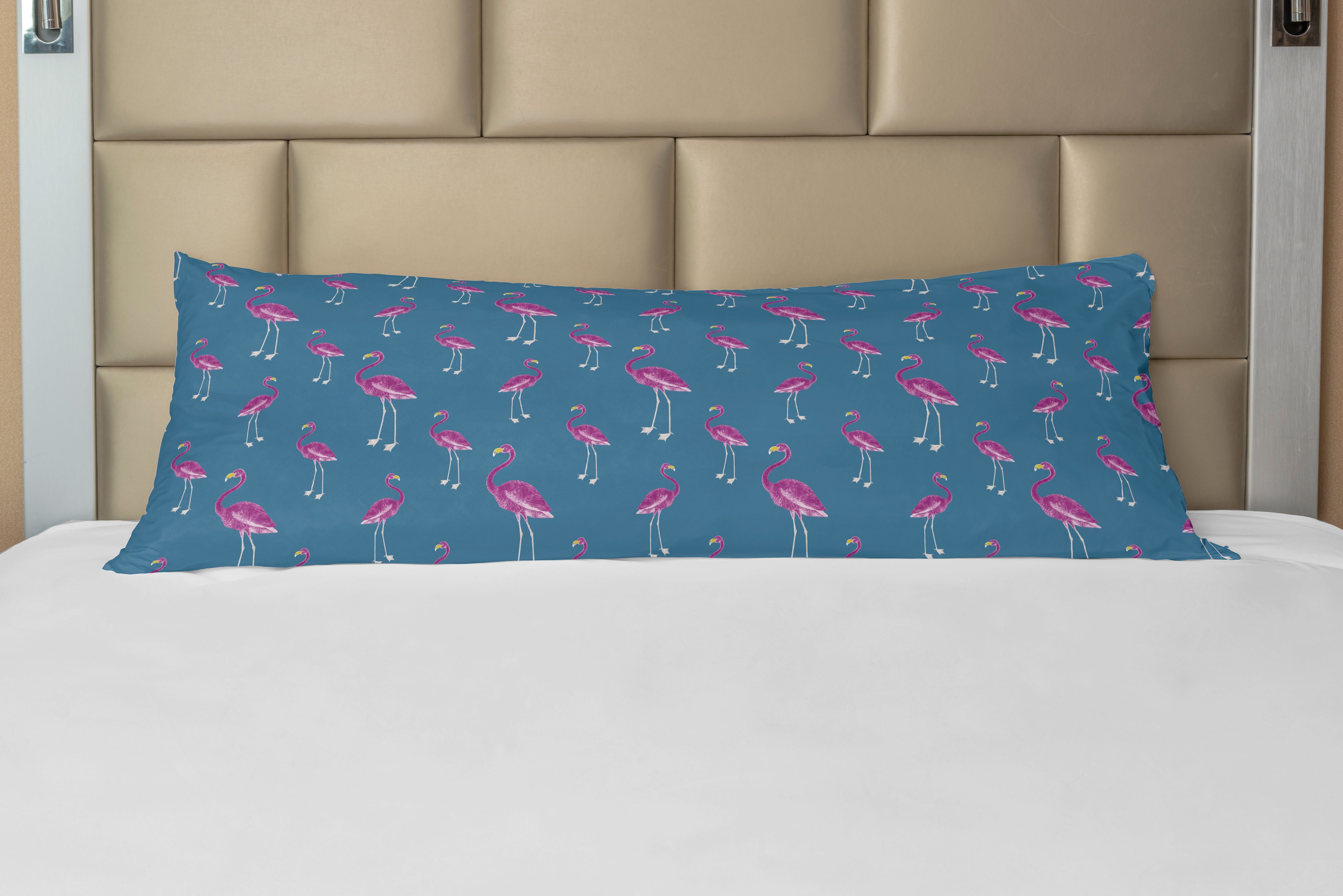 Deko-Akzent Seitenschläferkissenbezug Langer exotische Pink Und Abakuhaus, Blau Kissenbezug, Flamingo