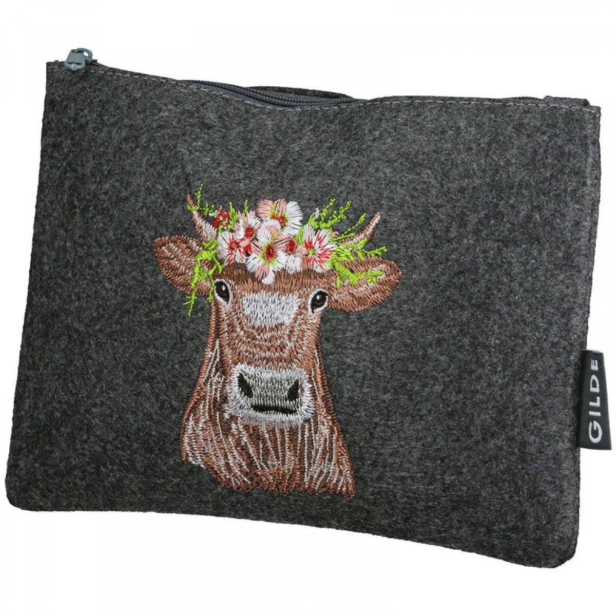 GILDE Kosmetiktasche Kosmetiktasche Adelheid mit Kuhmotiv Filz