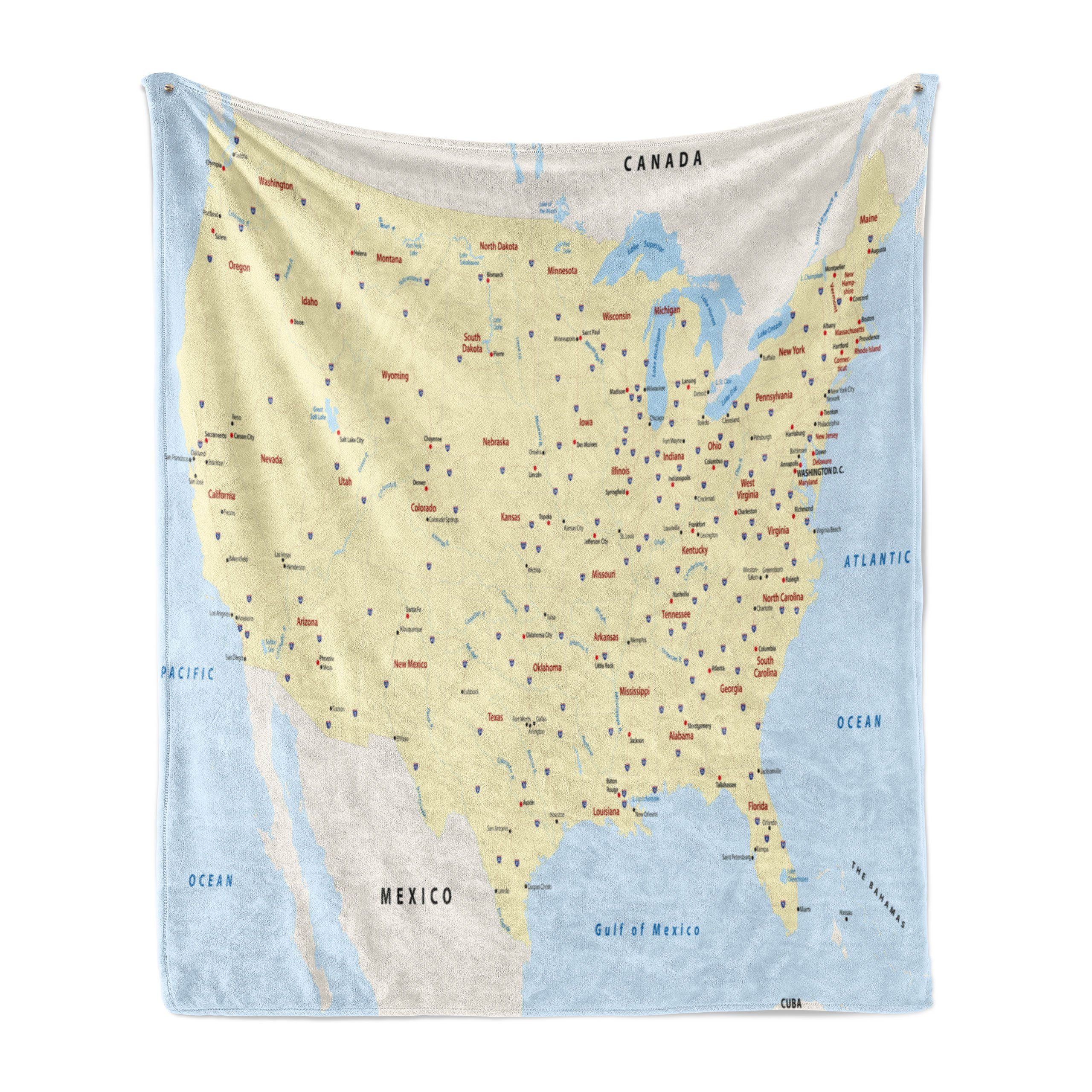 Wohndecke Gemütlicher Plüsch für den Innen- und Außenbereich, Abakuhaus, Karte Amerika Städte Interstate