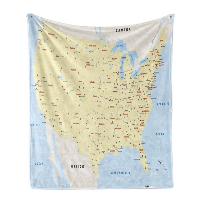 Wohndecke Gemütlicher Plüsch für den Innen- und Außenbereich Abakuhaus Karte Amerika Städte Interstate