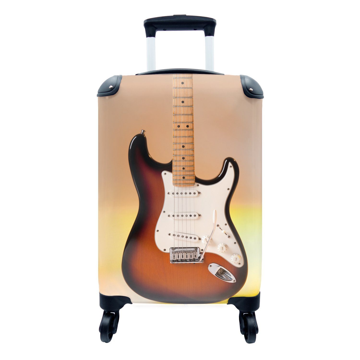 MuchoWow Handgepäckkoffer Eine E-Gitarre mit orangefarbenem Hintergrund, 4 Rollen, Reisetasche mit rollen, Handgepäck für Ferien, Trolley, Reisekoffer