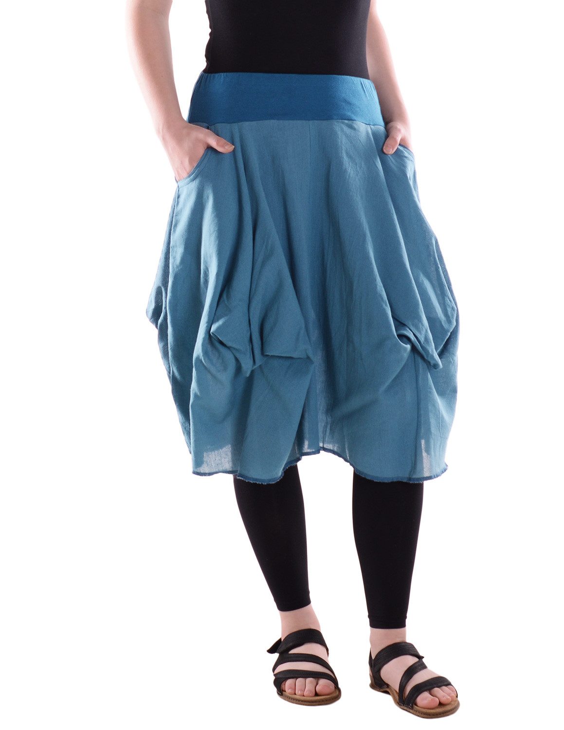 Sommerrock Damen knielanger Rock Baumwolle Vintage, Retro extra breiter Bund mit