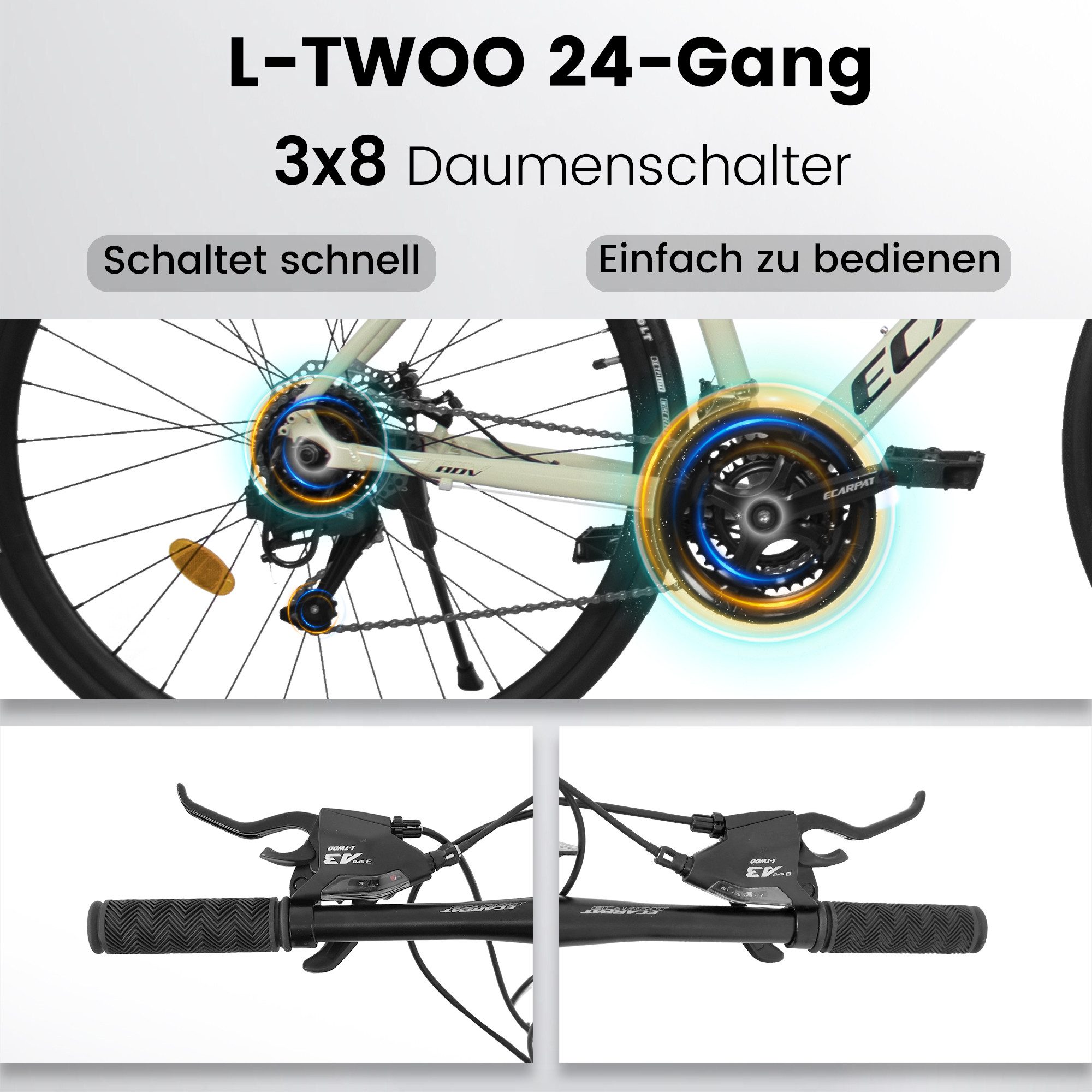 CARPAT SPORT Cityrad 28 Zoll Fahrrad für Herren Damen, 24 Gang L-TWOO A3 Schaltwerk, Kettenschaltung, Citybike Fahrrad Bike