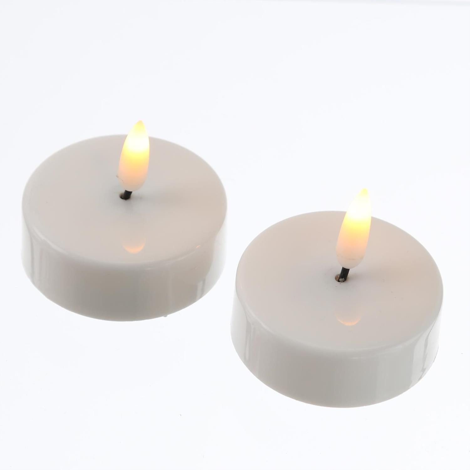 MARELIDA LED-Kerze LED Maxi Teelichter flackernd 3D Flamme Timer D: 6cm weiß 2er Set (2-tlg)